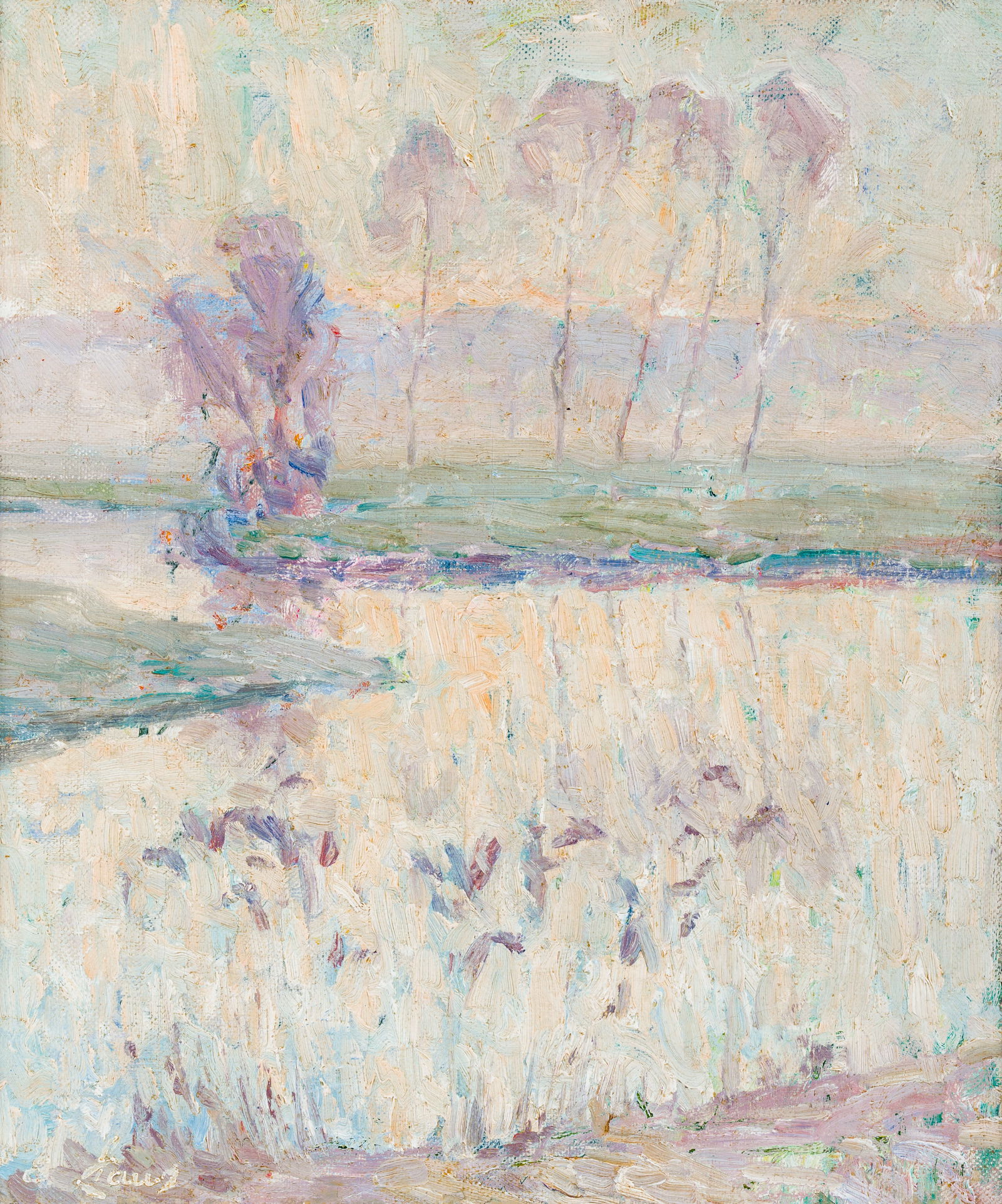 Emile Claus (1849-1924): 'La Lys en hiver' (The Leie in winter), oil on canvas: Emile Claus (1849-1924): 'La Lys en hiver' (The Leie in winter), oil on canvas Work: 41 x 34 cm Frame: 59 x 52 cm