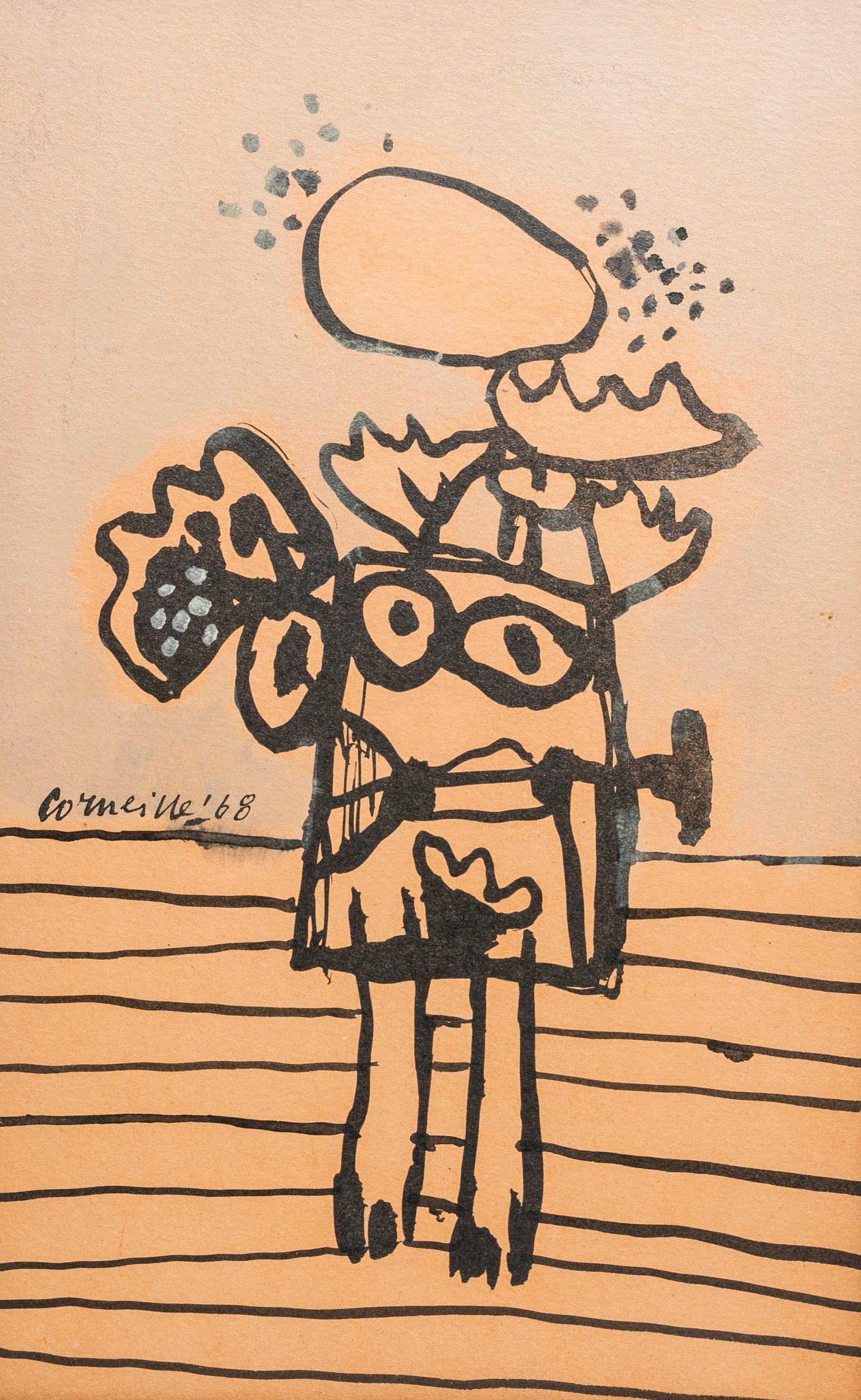 Guillaume Corneille van Beverloo (Corneille, 1922-2010): Abstract composition with a woman, Indian: Guillaume Corneille van Beverloo (Corneille, 1922-2010): Abstract composition with a woman, Indian ink on paper, dated 1968 Work: ca. 29 x 18,5 cm Frame: 49,5 x 39 cm