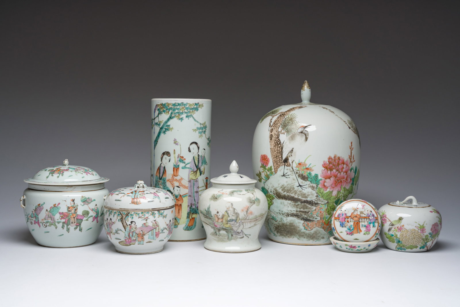 A varied collection of Chinese famille rose and qianjiang cai porcelain, 19th/20th C. (1 of 9)