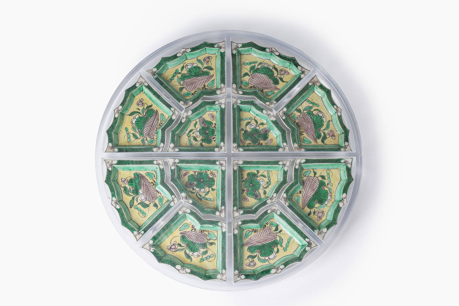 A Chinese verte biscuit sweetmeat or rice table set with floral design, Kangxi