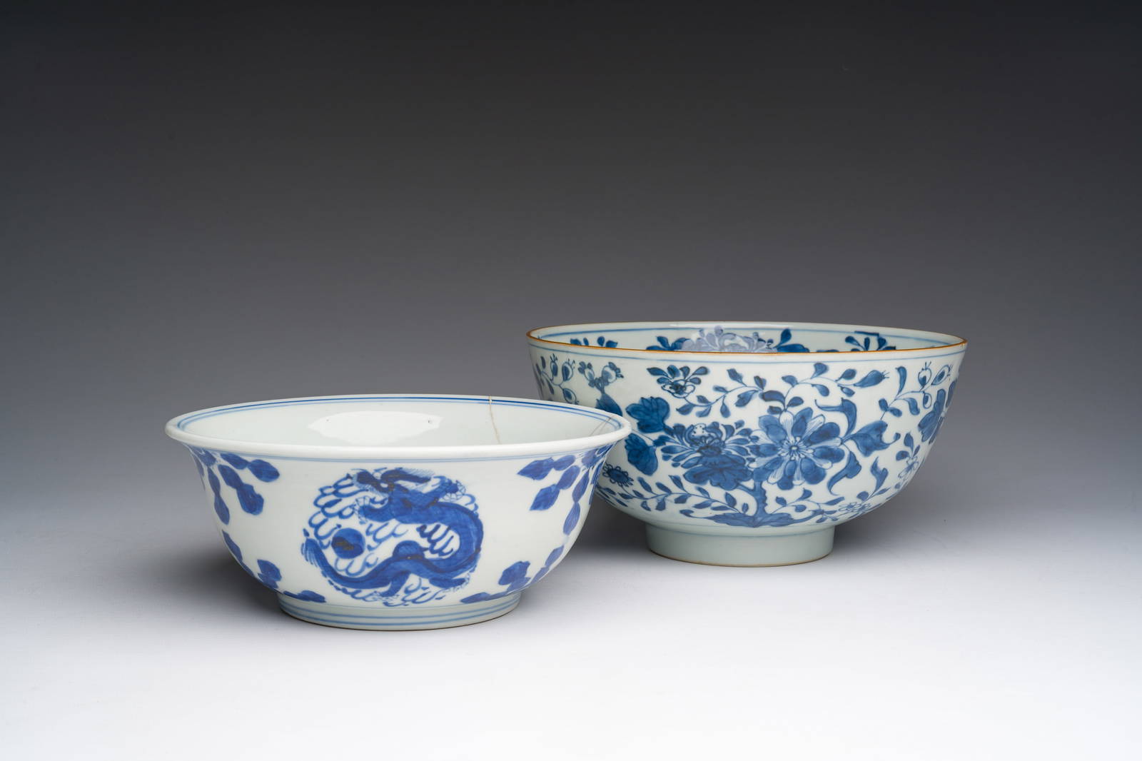 Two Chinese blue and white bowls, Kangxi and 19th C.