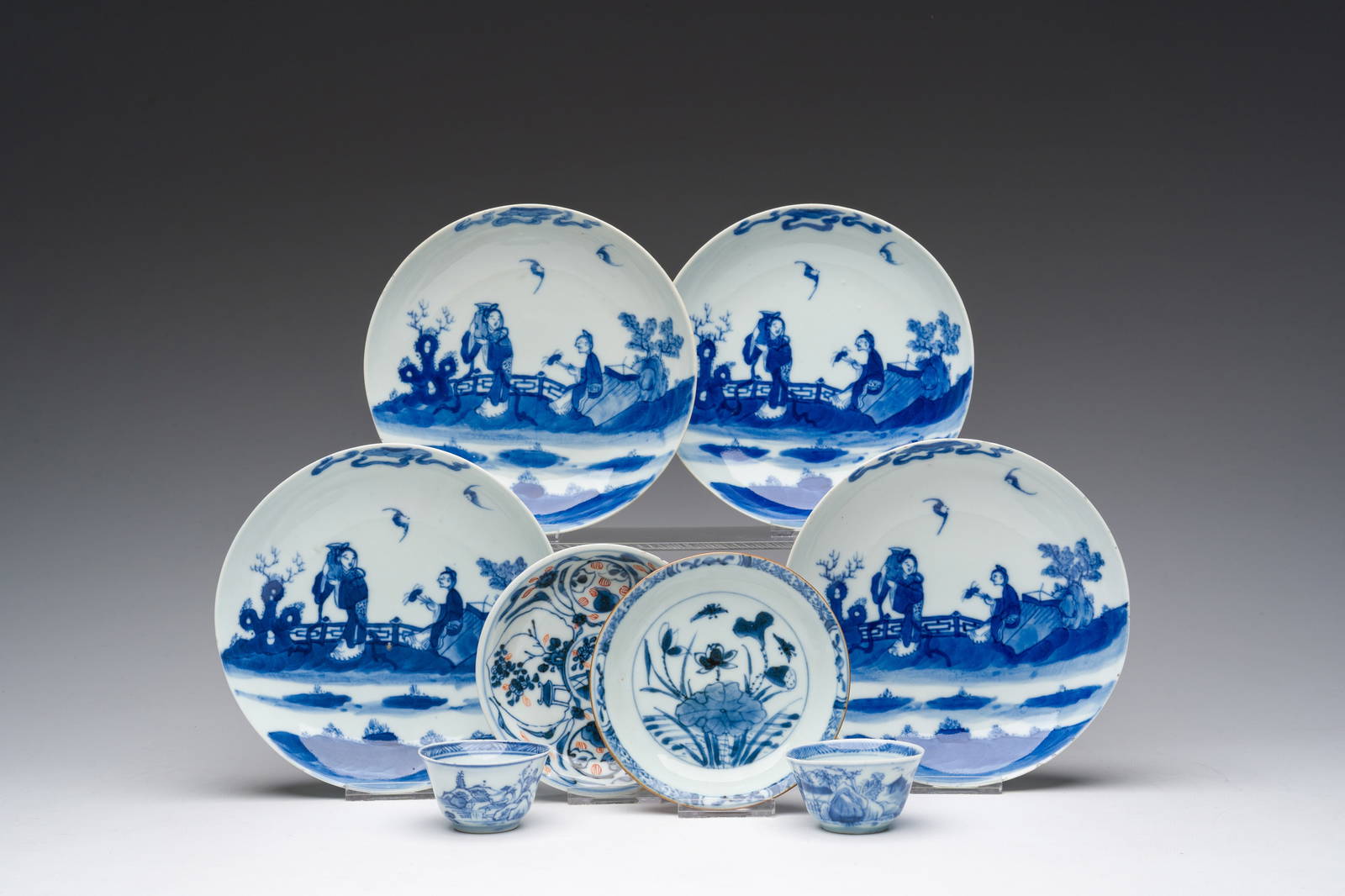 Eight Chinese blue and white wares, Kangxi and later