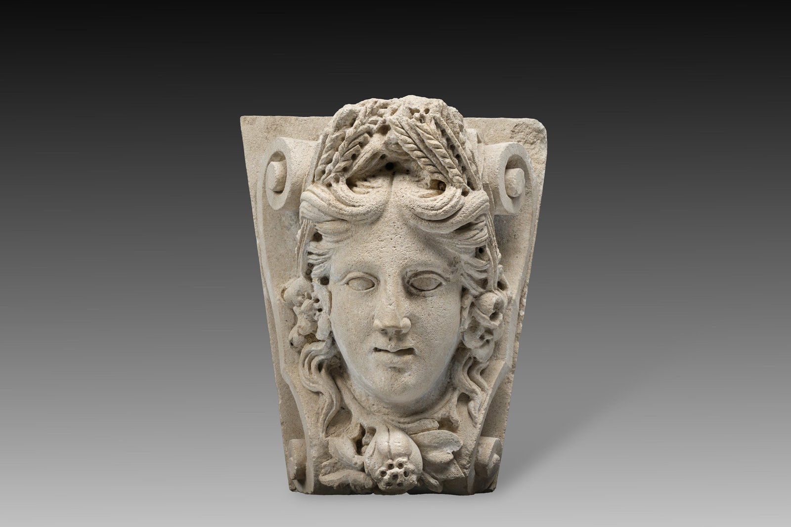 A large French architectural carved stone fragment with the head of Ceres, 19th C. (1 of 6)