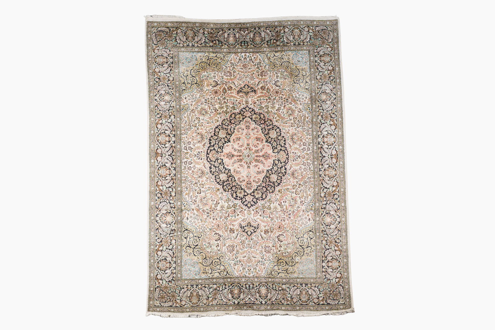 An Indian silk Kashmir rug with floral design, 20th C. (1 of 4)