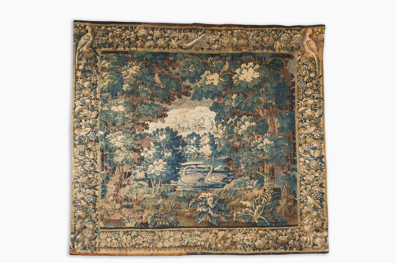 A Flemish verdure wall tapestry with two swans in a lake, probably Oudenaarde, late 17th C. (1 of 6)