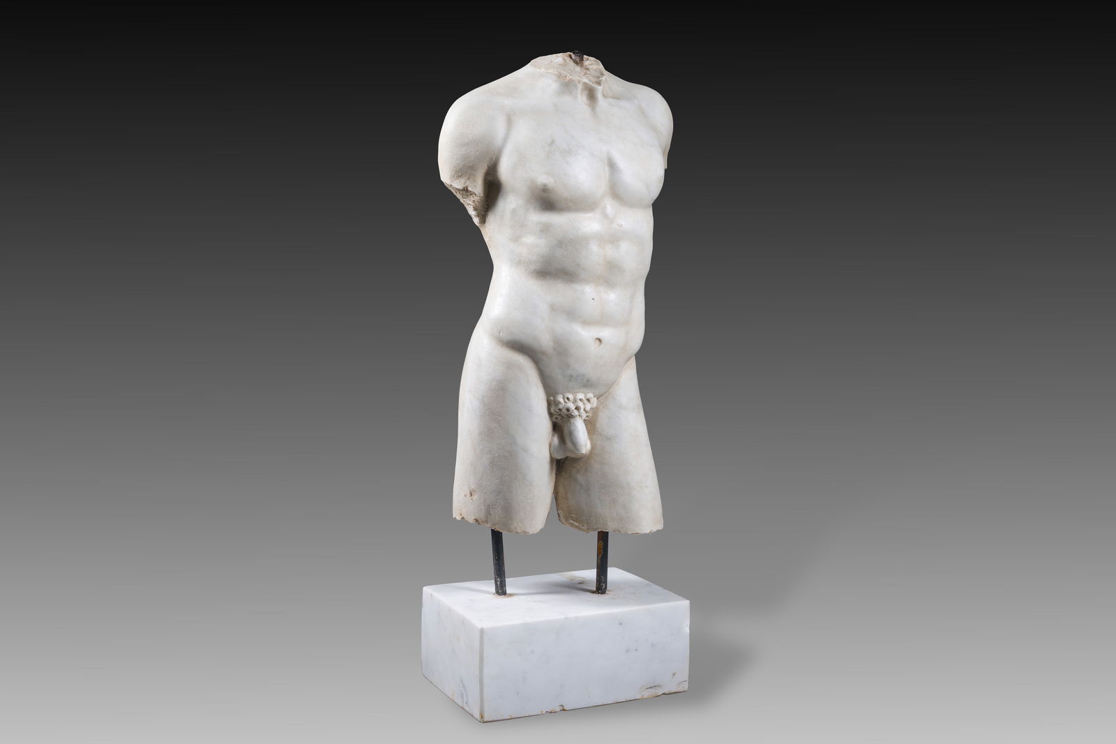 Italian school: Torso of a young man after the antique, marble, 20th C.: Italian school: Torso of a young man after the antique, marble, 20th C. H 89 - 64,5 cm (with and without base)