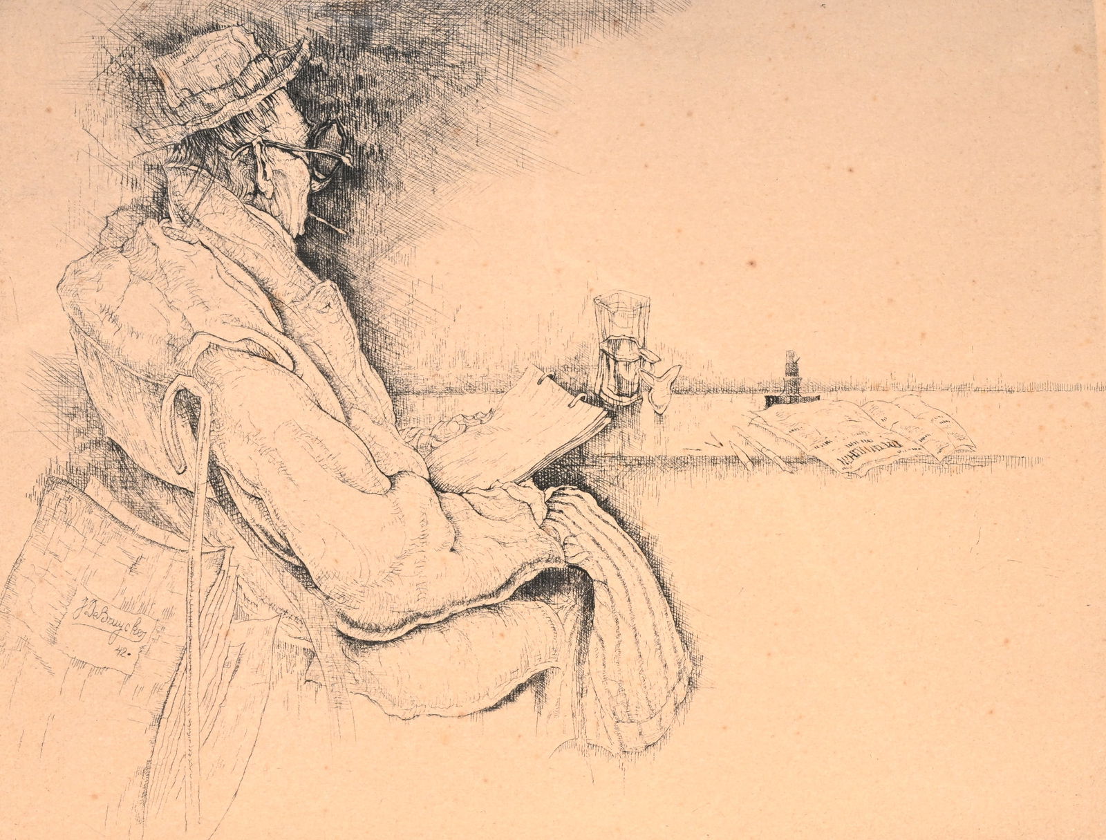 Jules De Bruycker (1870-1945): 'L'aquafortiste', etching, ed. 216/500, dated (19)42 (1 of 5)