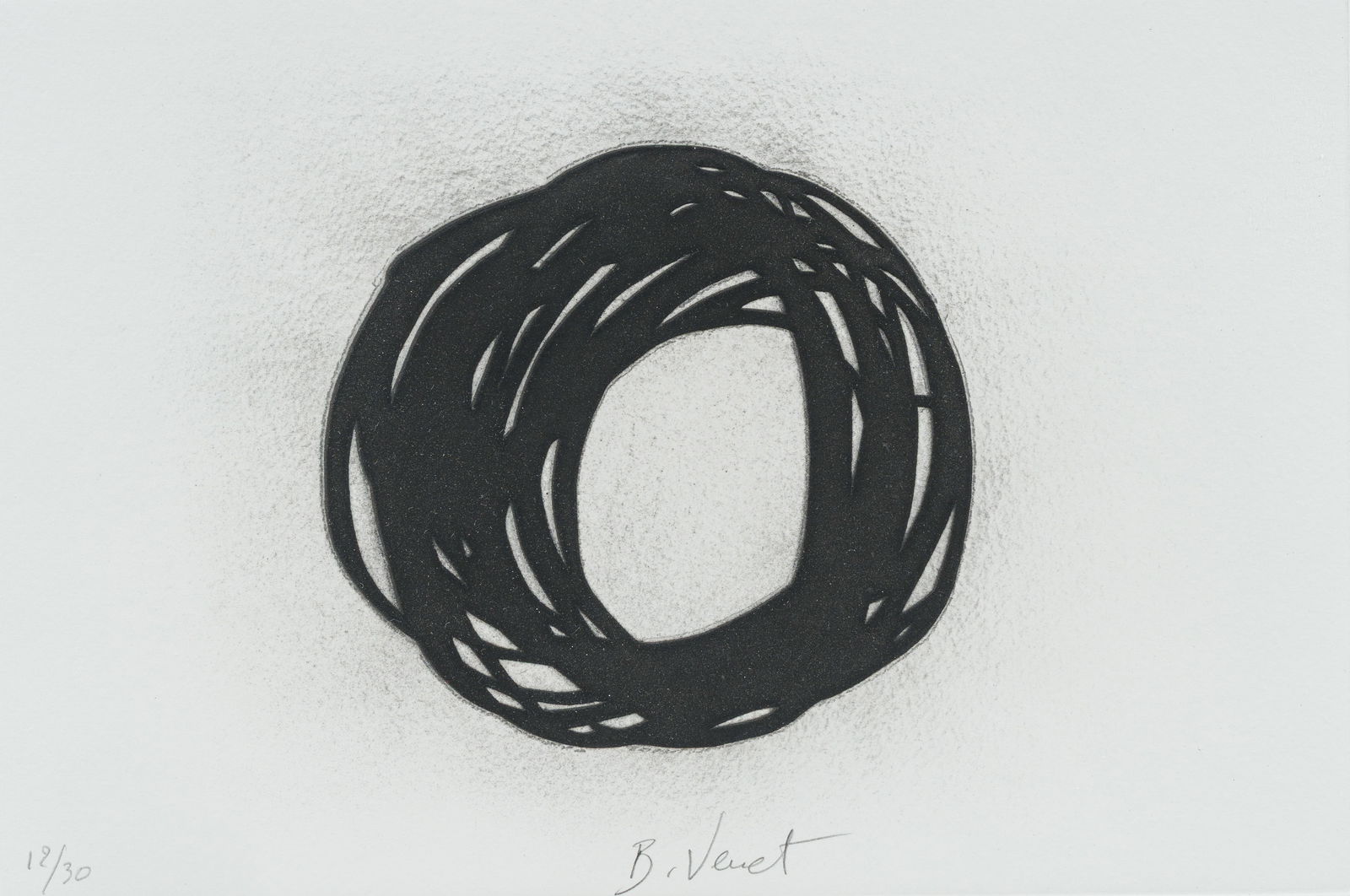 Bernar Venet (1941): Grib, etching and carborundum, ed. 12/30, [2016]: Bernar Venet (1941): Grib, etching and carborundum, ed. 12/30, [2016] Work: 32,5 x 21,5 cmFrame: 70 x 59 cm From the album Michel Butor - Quatre-vingt dix, where Bernar Venet was published together wi