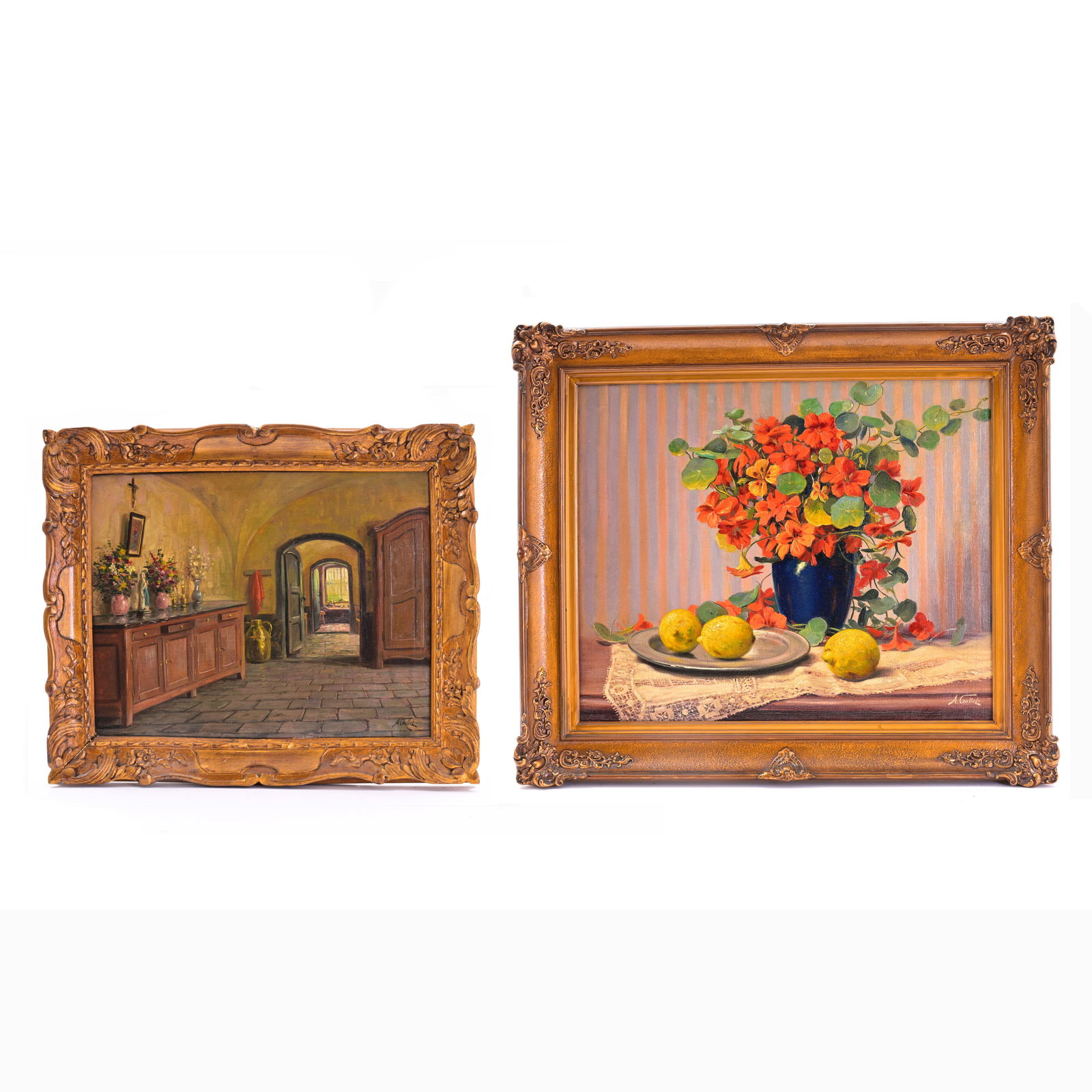 Albert Caullet (1875-1950): Interior & Still life with flowers and lemons, oil on canvas (1 of 11)