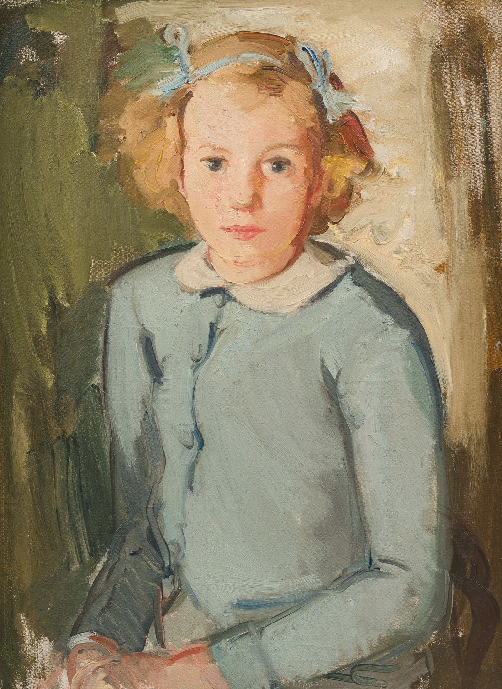 Belgian school: Portrait of a girl, oil on canvas, 20th C. (1 of 4)
