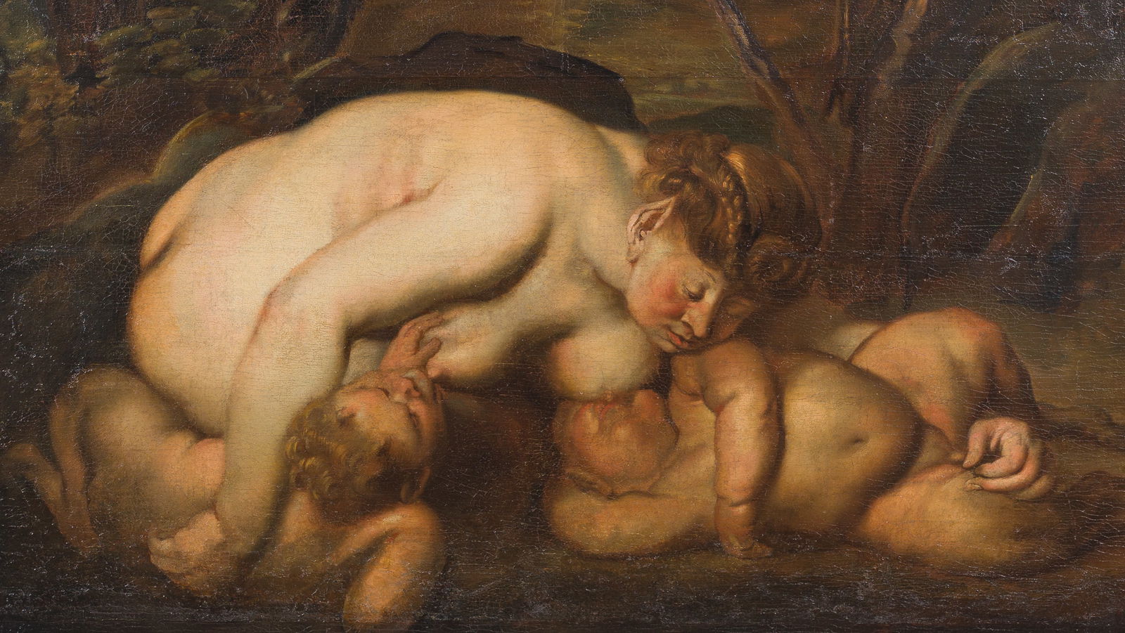Flemish school, follower of Peter Paul Rubens (1577-1640): The suckling Paniskin from The Drunken (1 of 4)