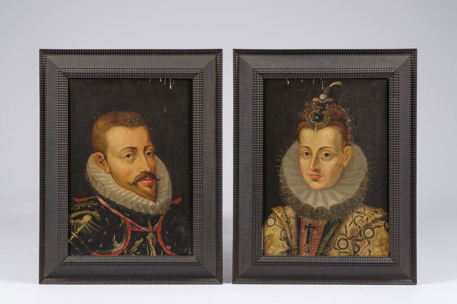 Flemish school: The Archdukes Albert and Isabella, oil on panel, 17th C. (1 of 4)