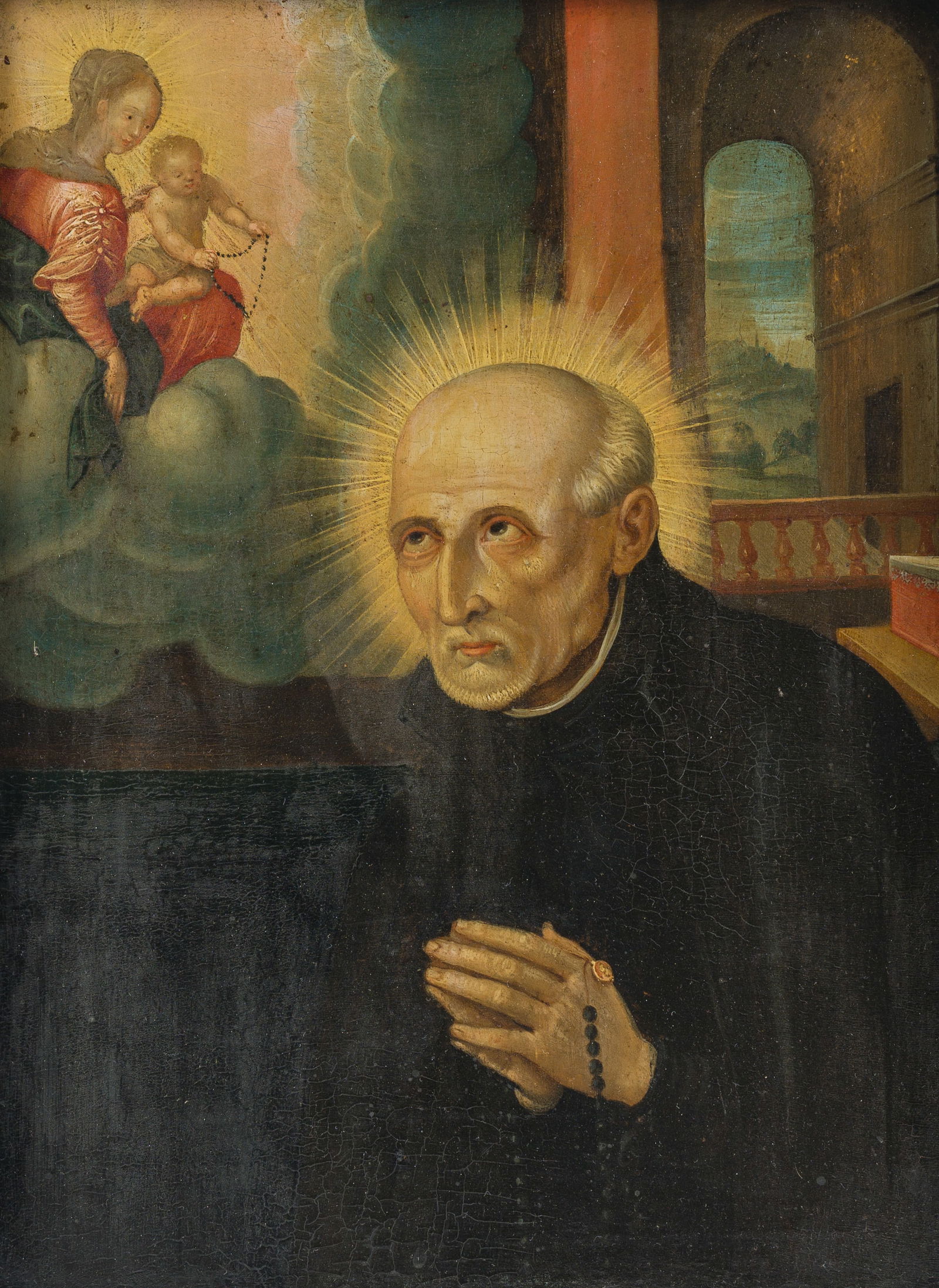 Flemish school: The apparition of the Virgin Mary to Saint Bernard of Clairvaux, oil on panel, 17th (1 of 4)