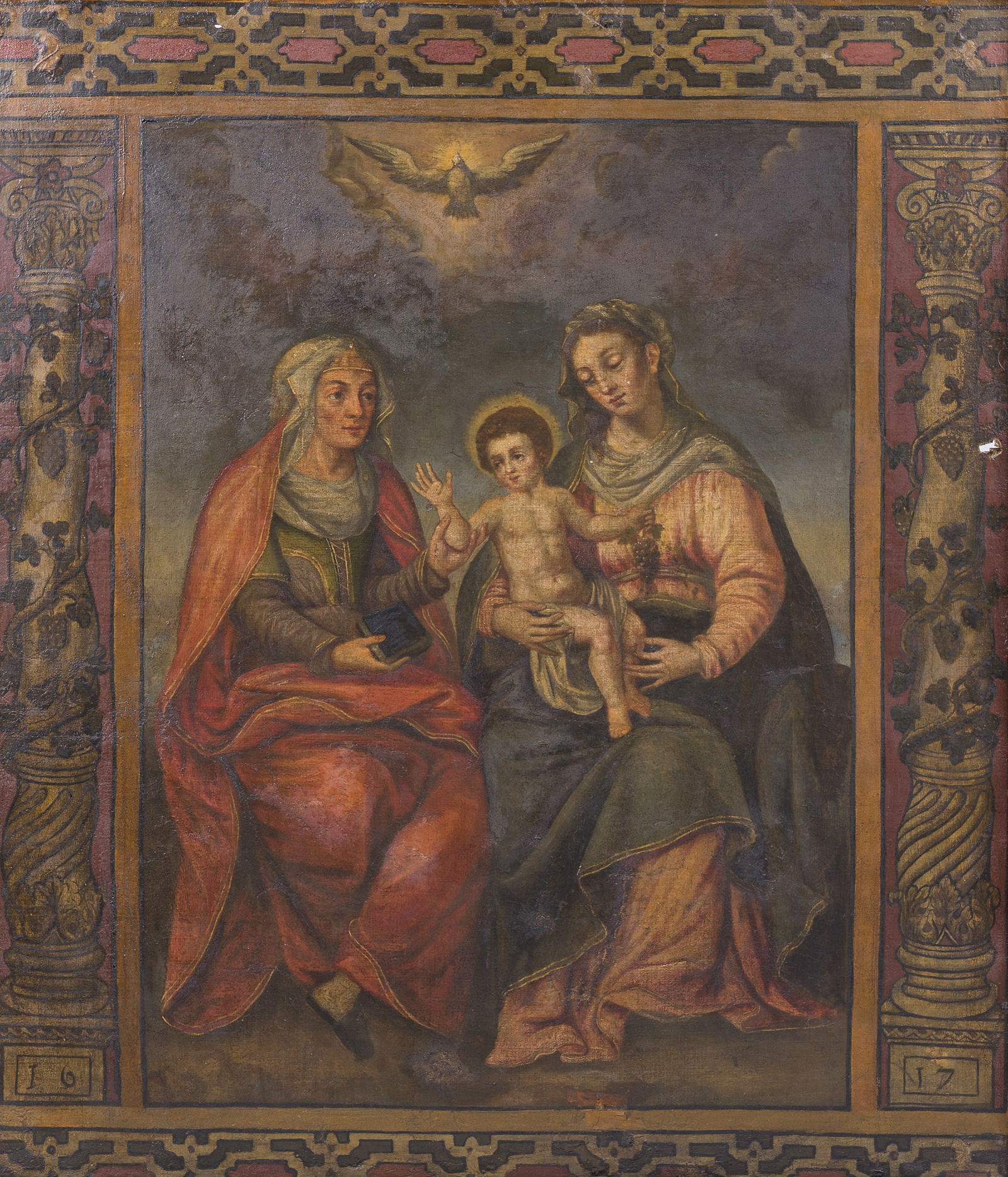 Flemish school: 'Holy Kinship' and 'Adoration of the Virgin by the donors', oil on canvas, dated (1 of 6)