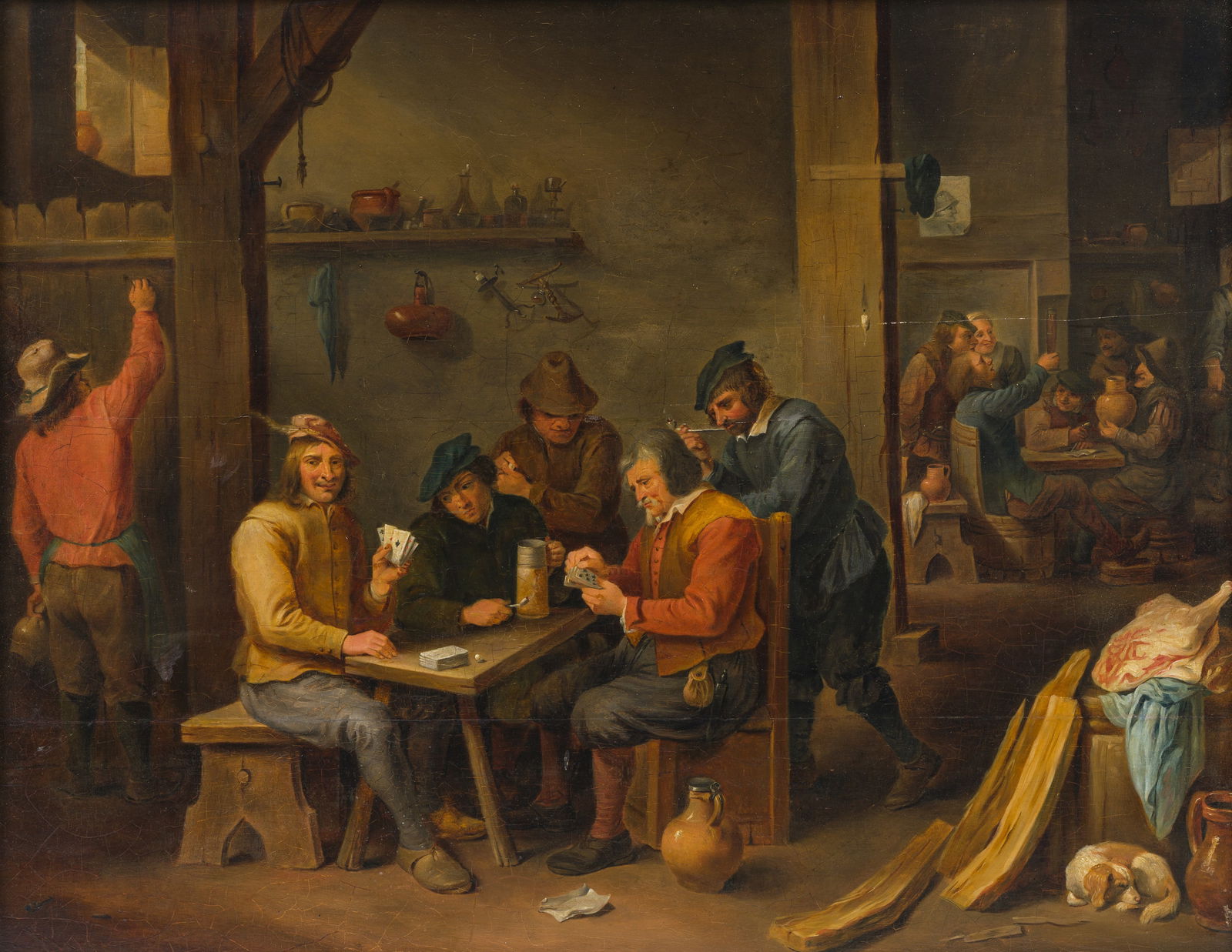 Flemish school, follower of David Teniers (1610-1690): Fun in the inn, oil on panel, 19th C. (1 of 8)