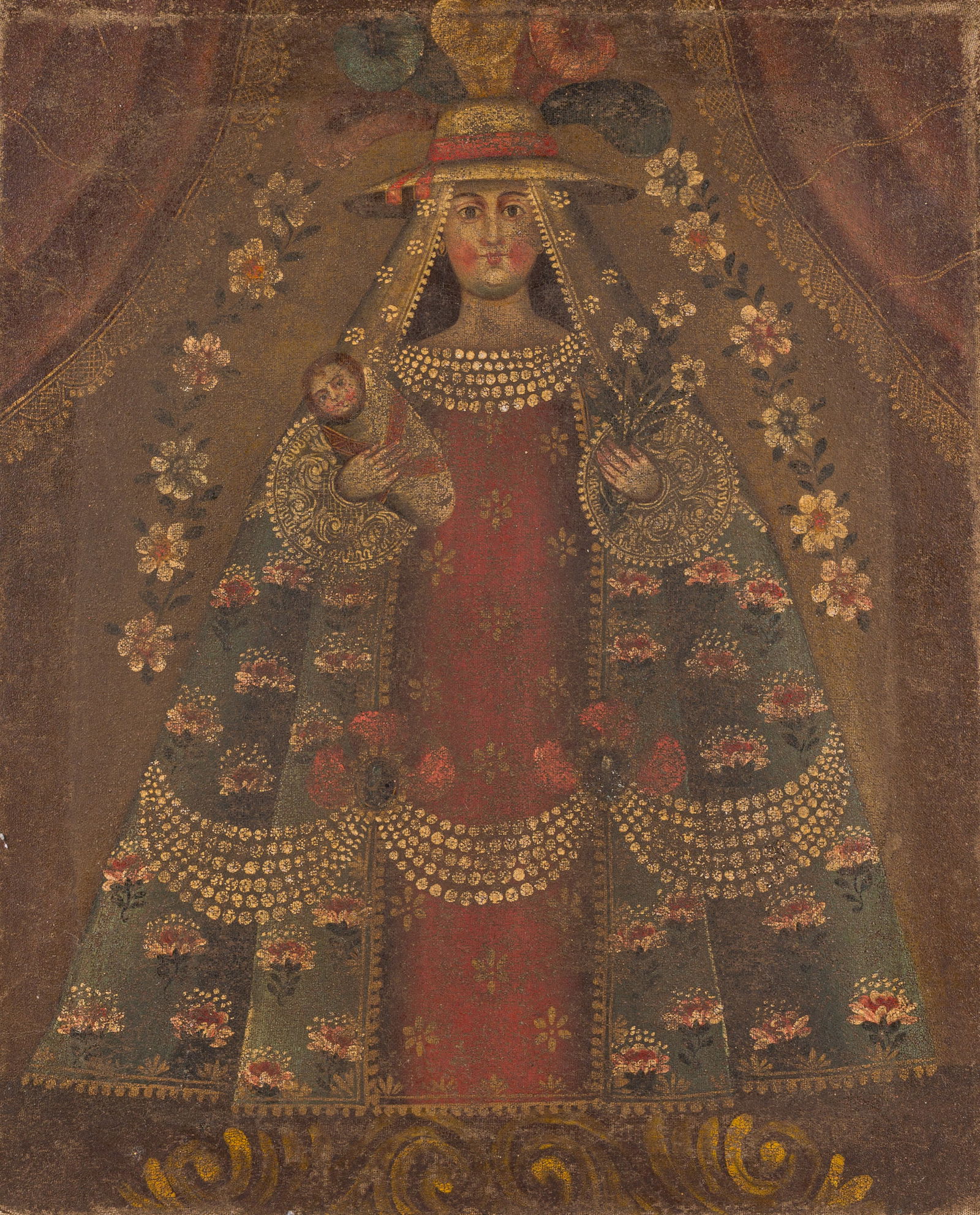 Cusco School, Peru: Madonna with Child, oil on canvas, 18th C. (1 of 6)