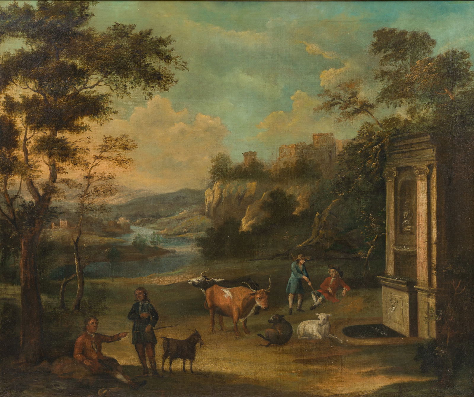 Italianate school: Shepherds and cattle at rest by the ruins of a fountain, oil on canvas, 18th C. (1 of 6)