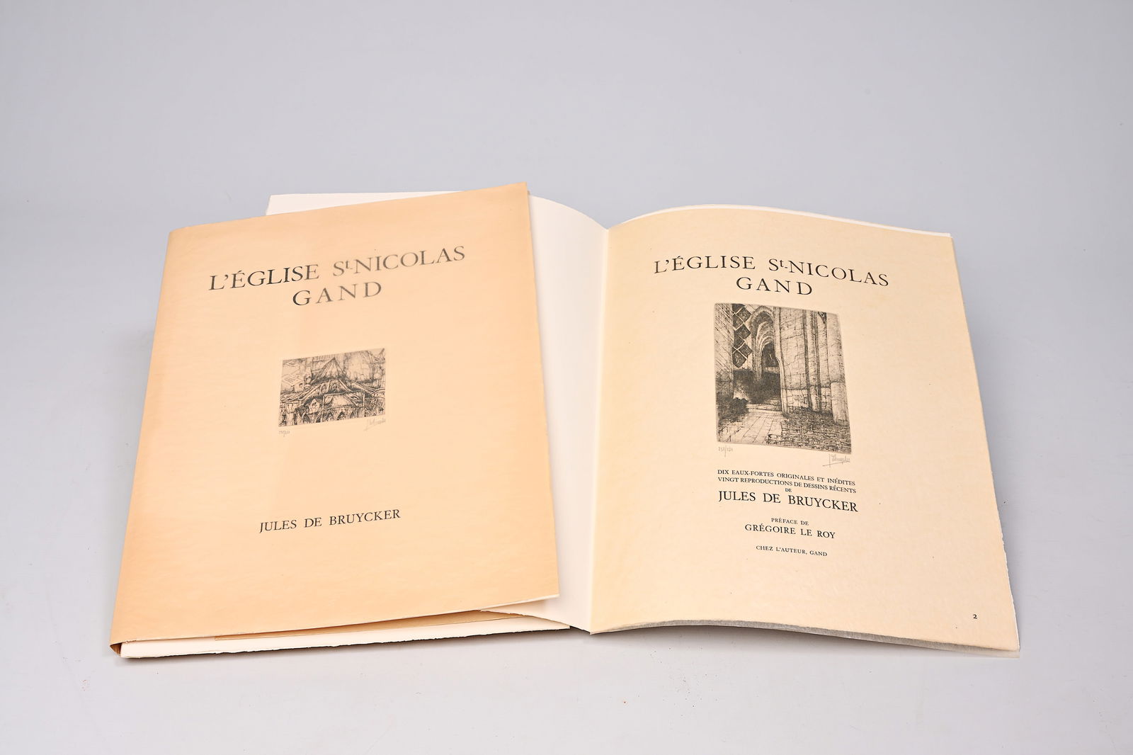 Jules De Bruycker (1870-1945): 'L'Église St. Nicolas Gand', album with ten different etchings, (1 of 17)