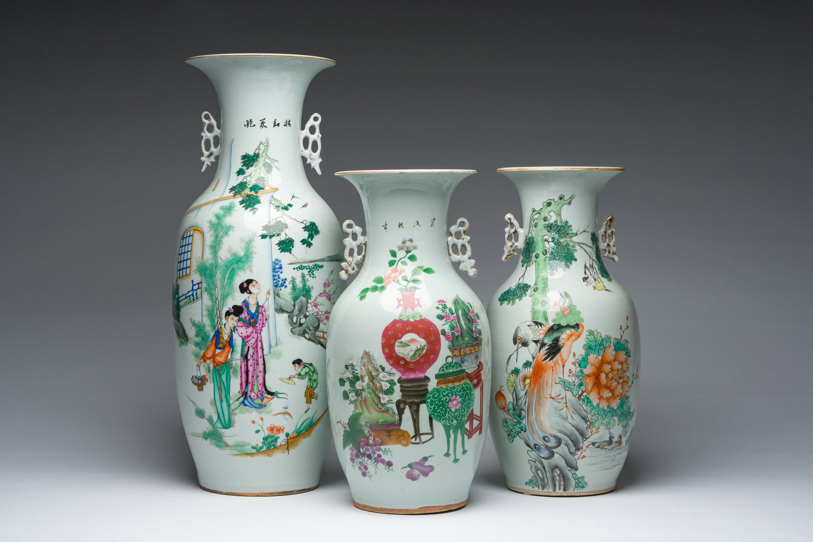 Three Chinese famille rose vases, 19th/20th C. (1 of 7)