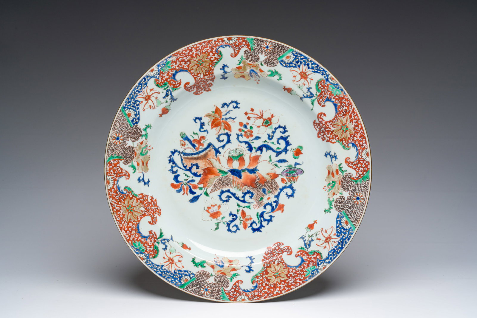 A large Chinese famille verte 'lotus' dish, Yongzheng/Qianlong (1 of 2)