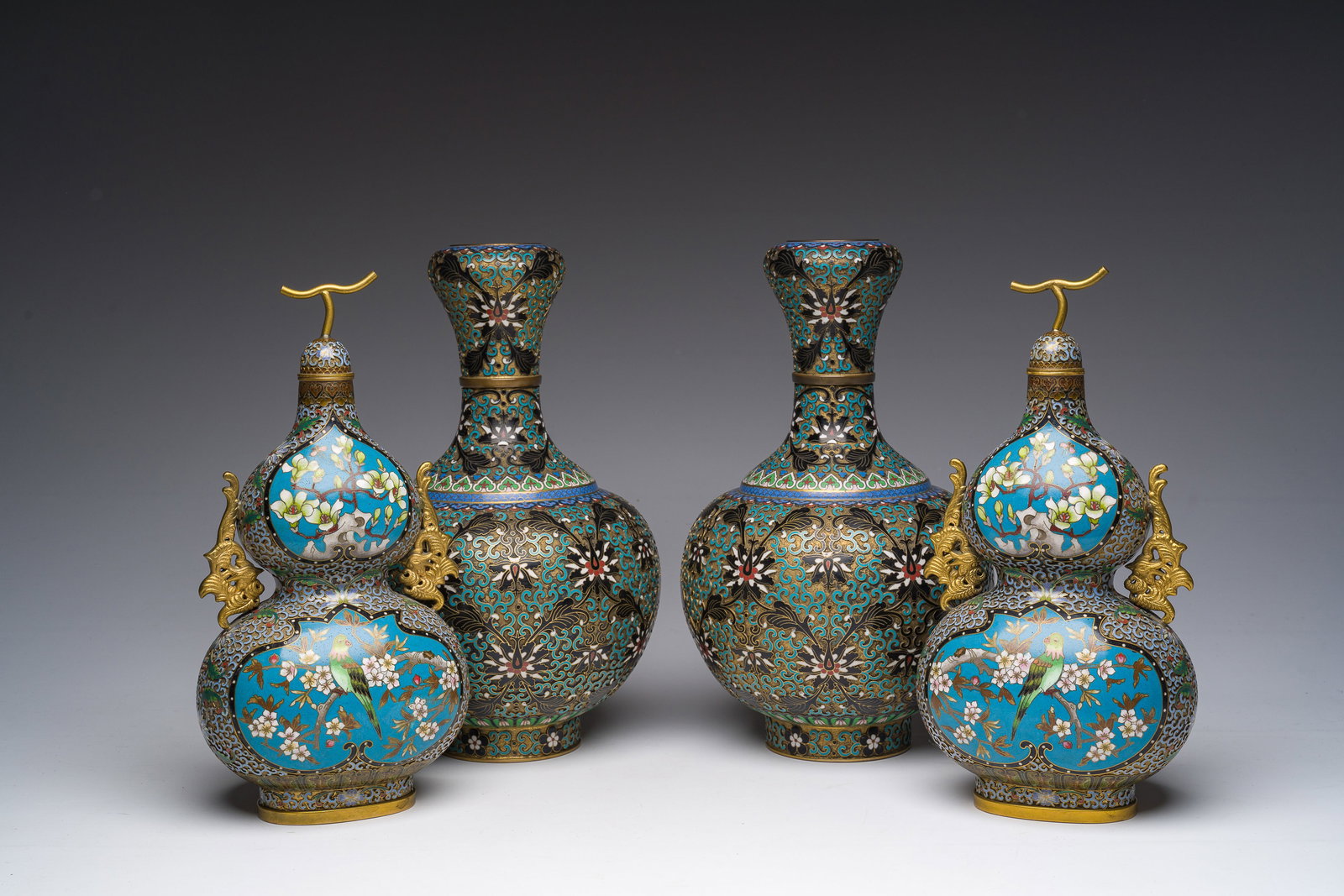 Two pairs of Chinese cloisonne vases with floral design, 20th C. (1 of 13)