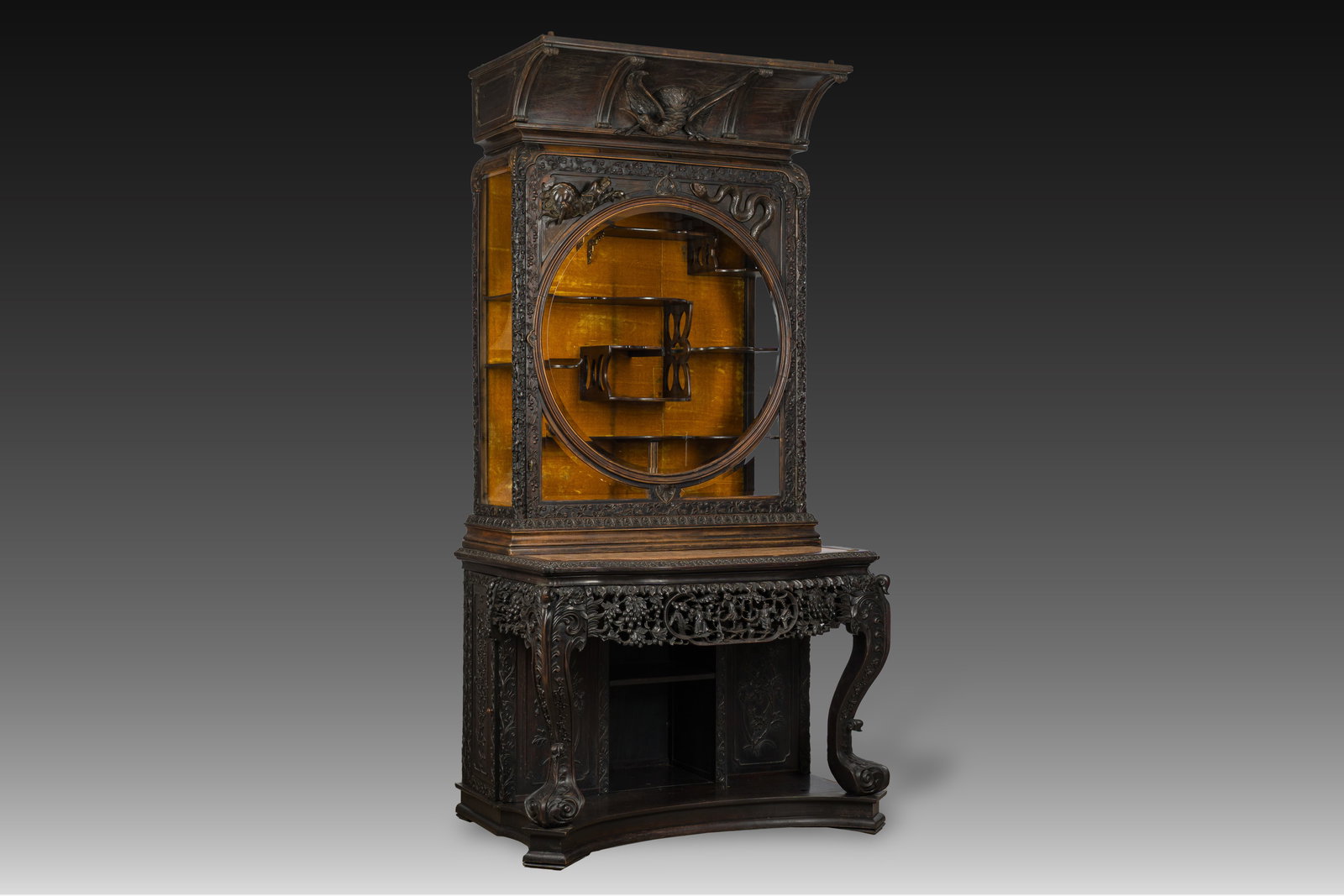 A finely carved hardwood display cabinet, China or Vietnam, 19th C. (1 of 15)