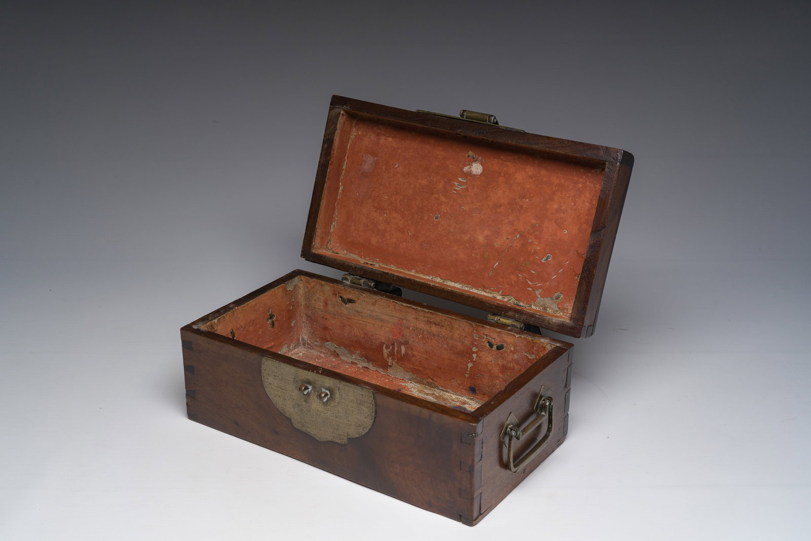 A Chinese rectangular hongmu wooden scholar's chest with bronze mounts, 19th C. (1 of 8)