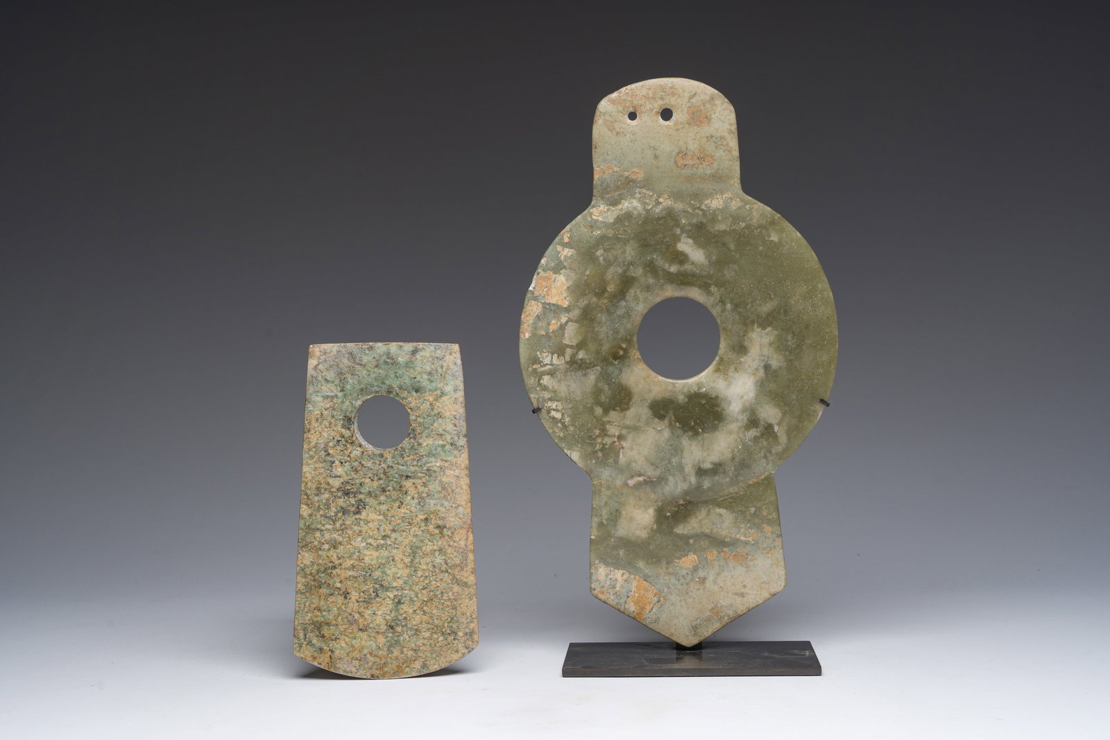 A Chinese jade bi disc and a ritual axe, possibly Liangzhu and Warring States Period (1 of 2)