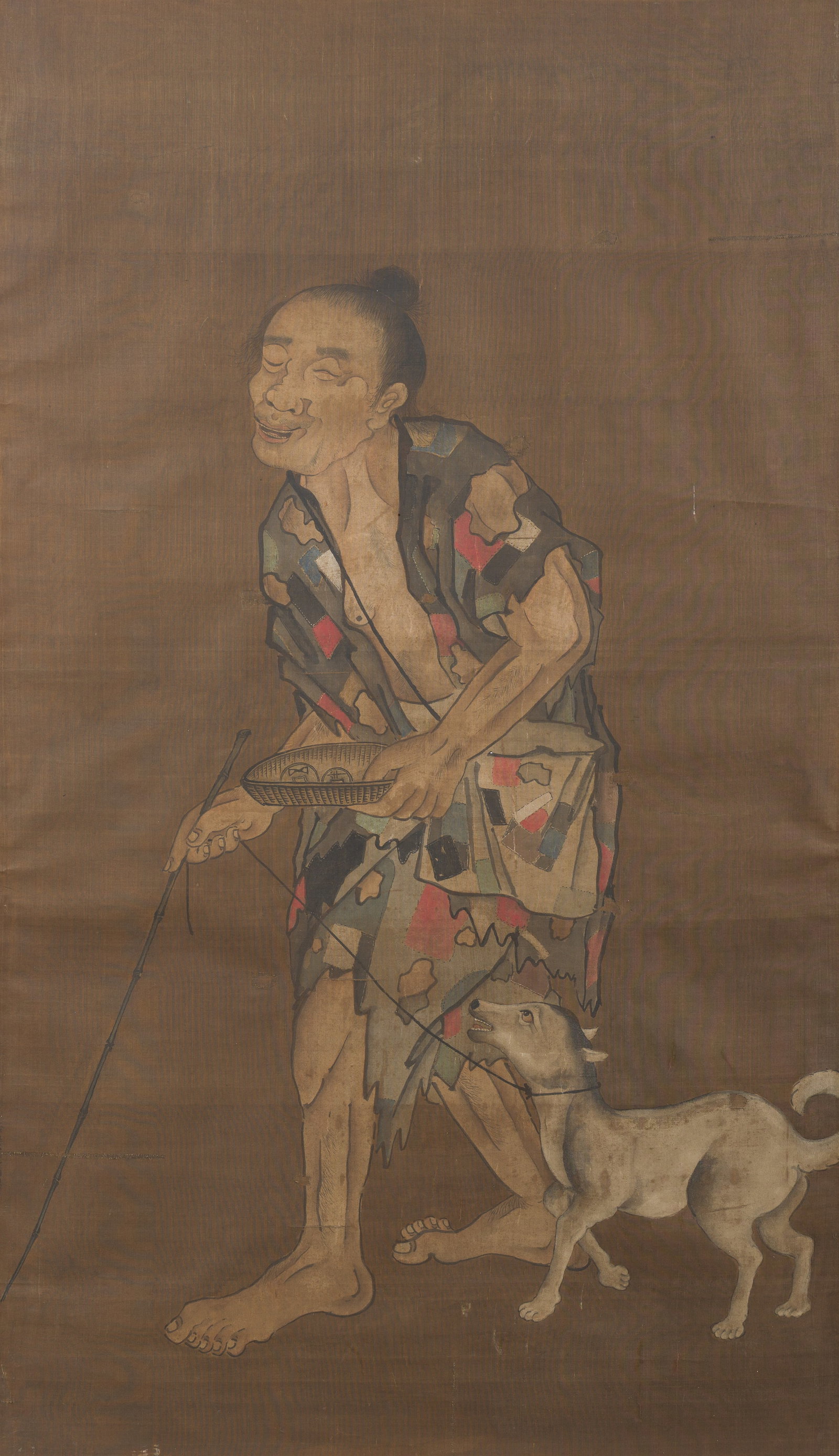 Chinese school: A blind beggar with a dog, ink and colours on silk, probably Ming (1 of 7)