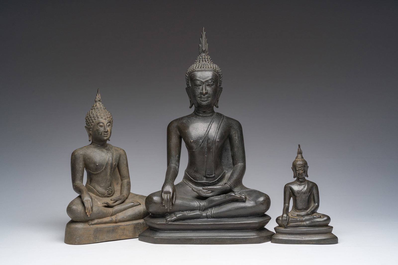 Three Thai bronze Buddha sculptures, Rattanakosin and later, 19th/20th C. (1 of 7)