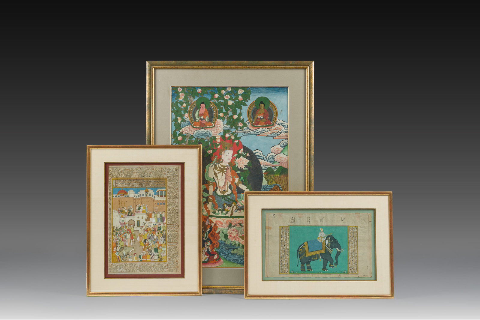 Two Indian miniatures and a 'Khasarpani' thangka, Nepal or Tibet, 19th/20th C. (1 of 8)