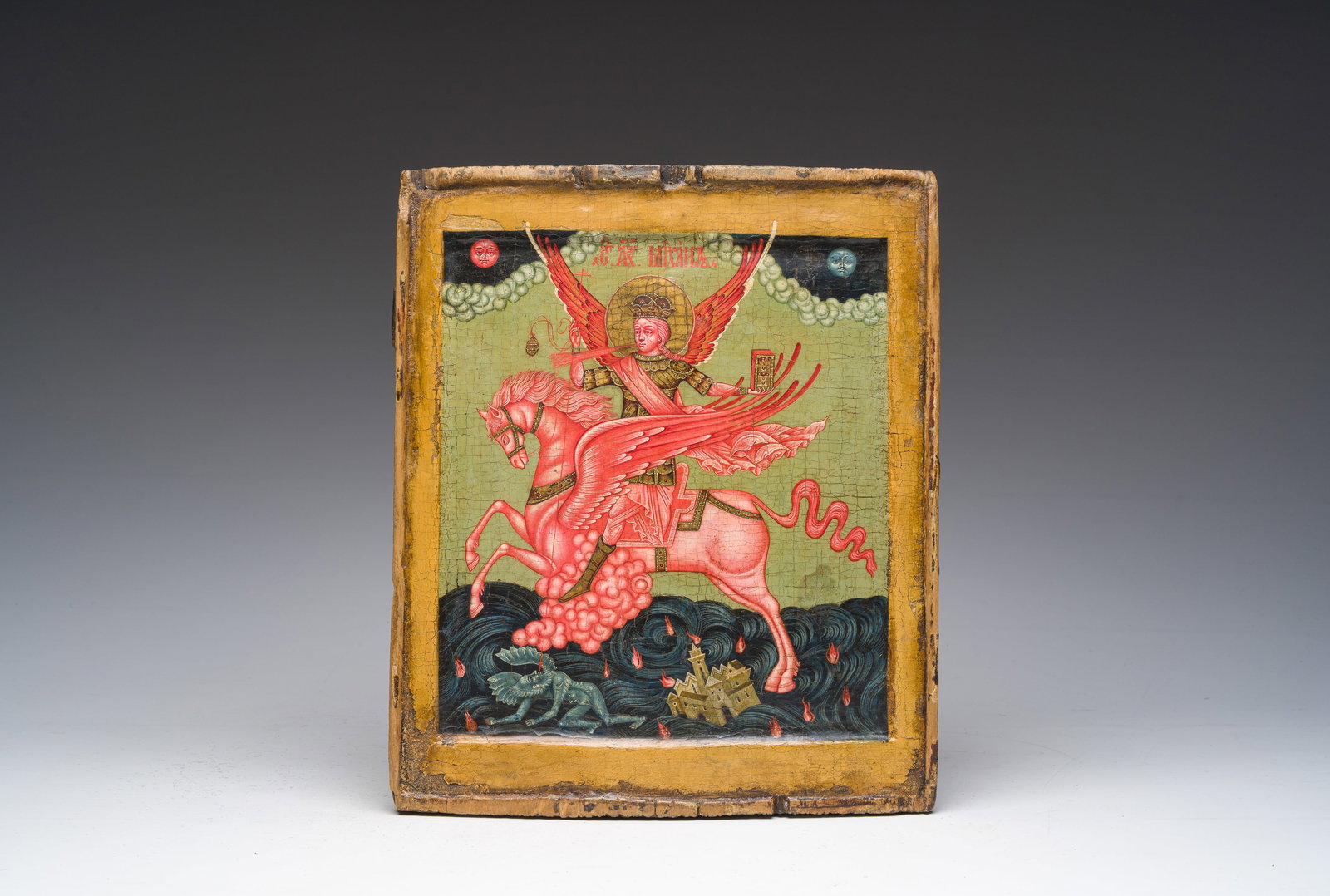 A Russian orthodox 'Archangel Michael Voyevoda, captain of the heavenly hosts' icon, 18th/19th C. (1 of 5)