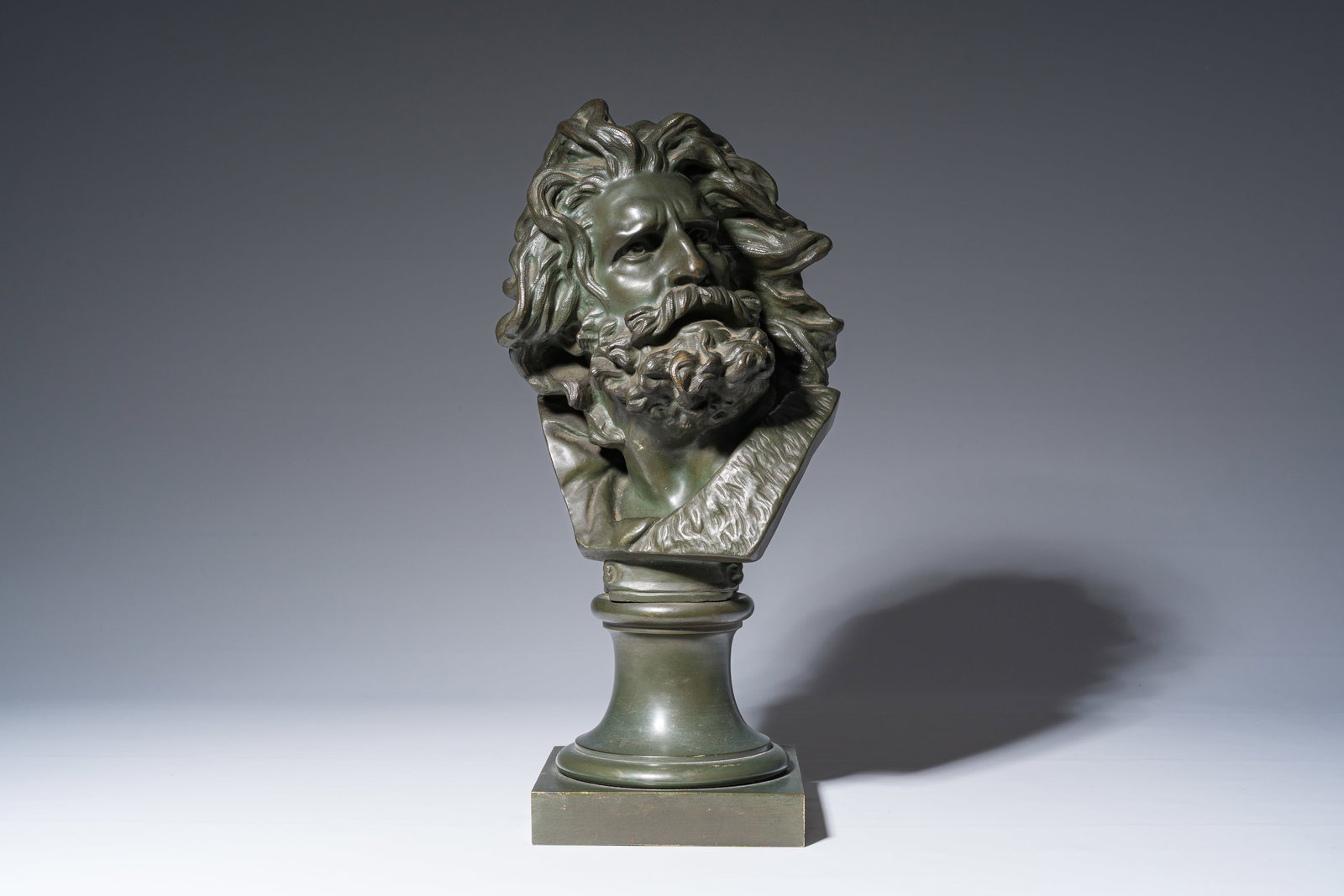Francois Rude (1784-1855): Head of a Gaul, green patinated bronze, 20th C. (1 of 8)