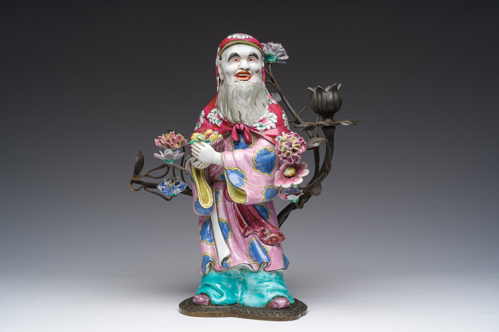 A Samson porcelain famille rose style sculpture with bronze mounts, Paris, late 19th C. (1 of 8)