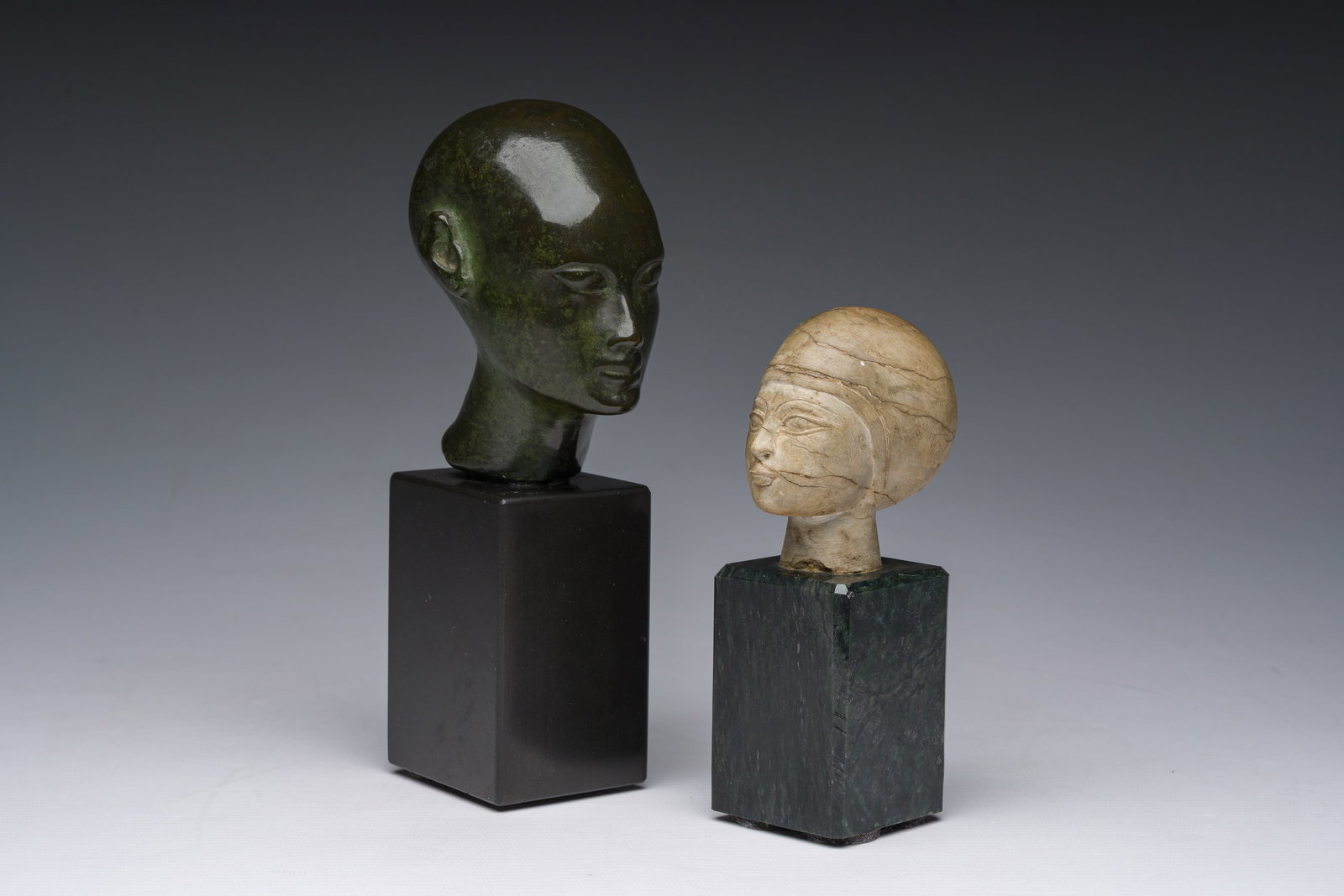 Two bronze and stone Egyptian style Grand Tour heads, probably Italy, 19th C. (1 of 9)