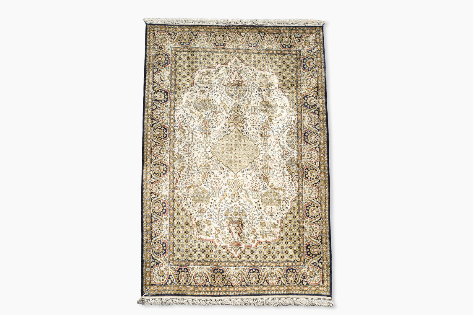 A Persian Qom (Qum/Ghom) silk rug with floral design, third quarter 20th C. (1 of 5)