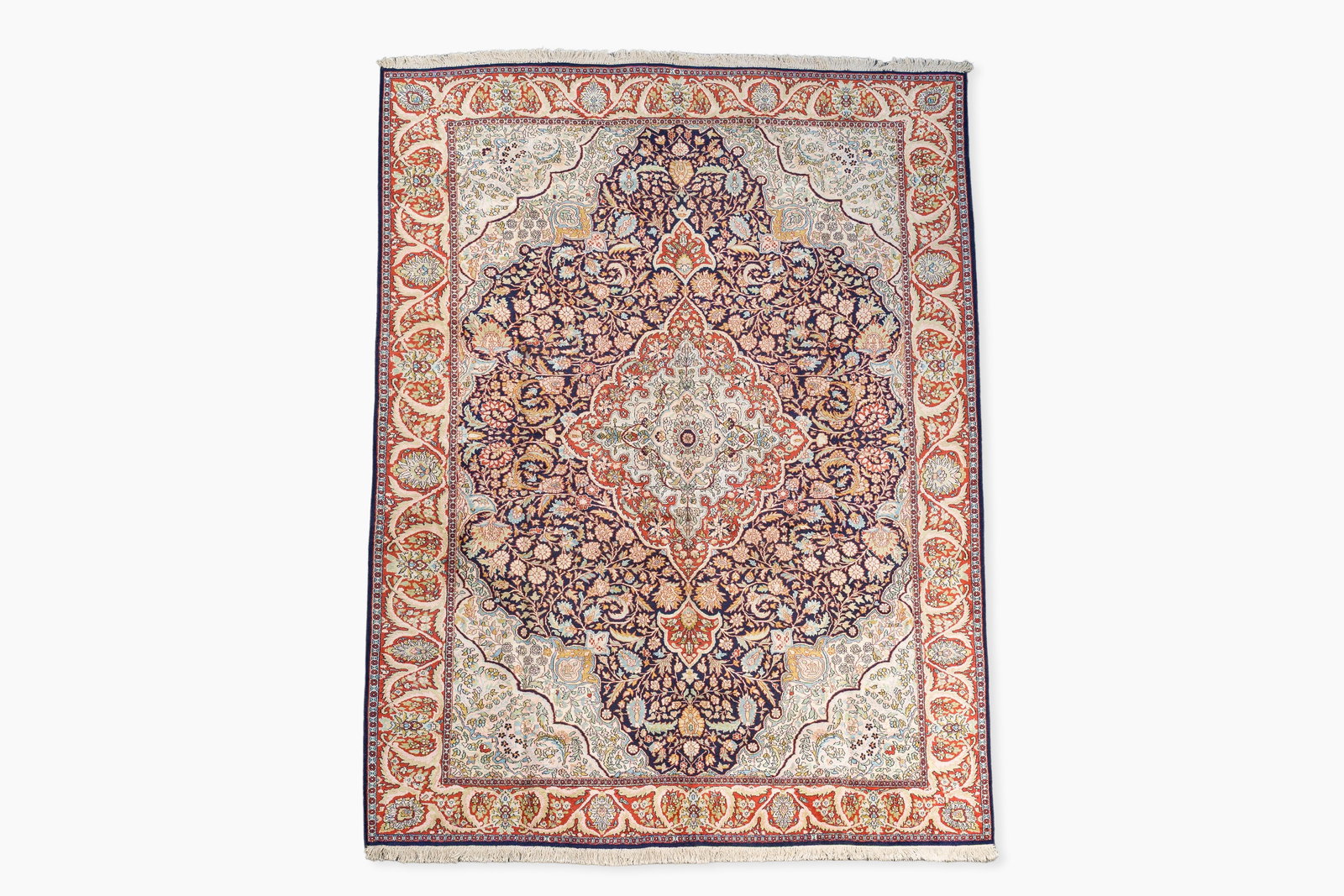 A Persian Kashmir rug with floral design, silk on cotton, 20th C. (1 of 6)