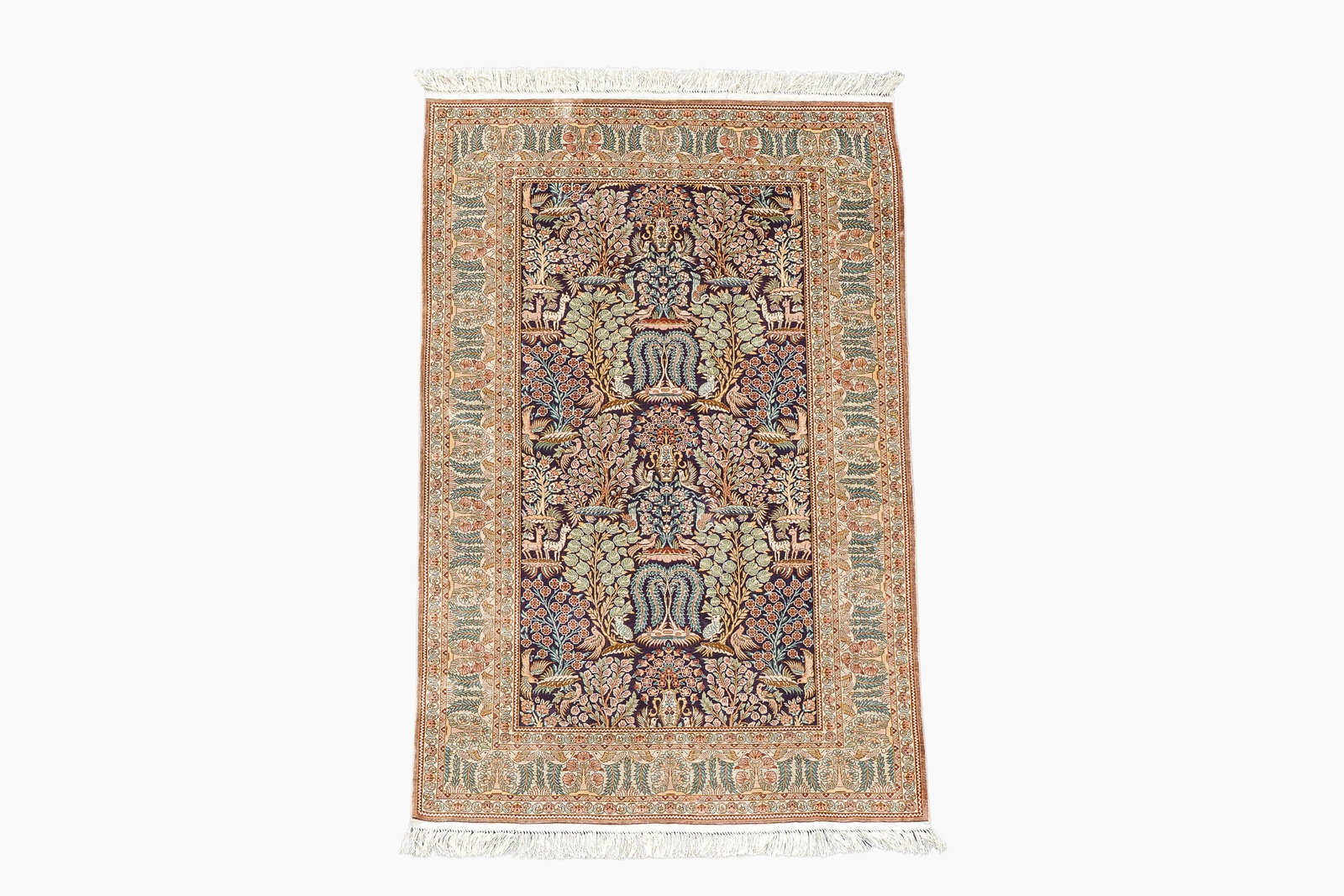A Chinese Hereke style rug with floral design, silk on cotton, 20th C. (1 of 6)