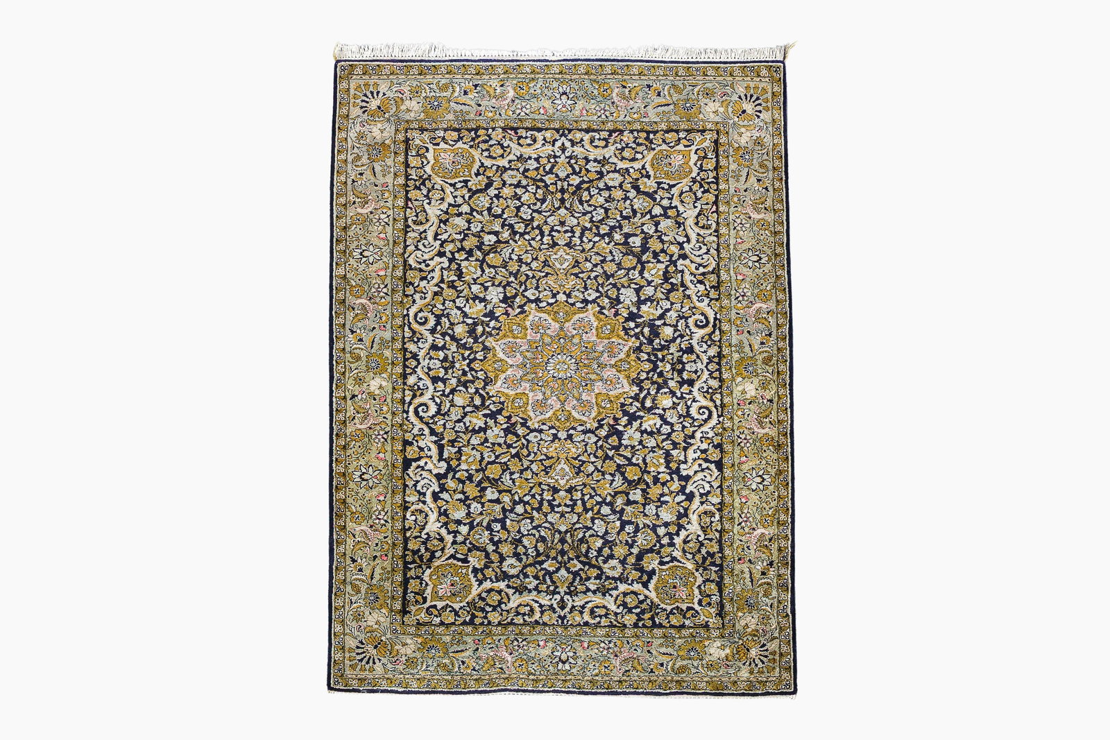 A Persian Qom (Qum/Ghom) silk rug with floral design, 20th C. (1 of 5)