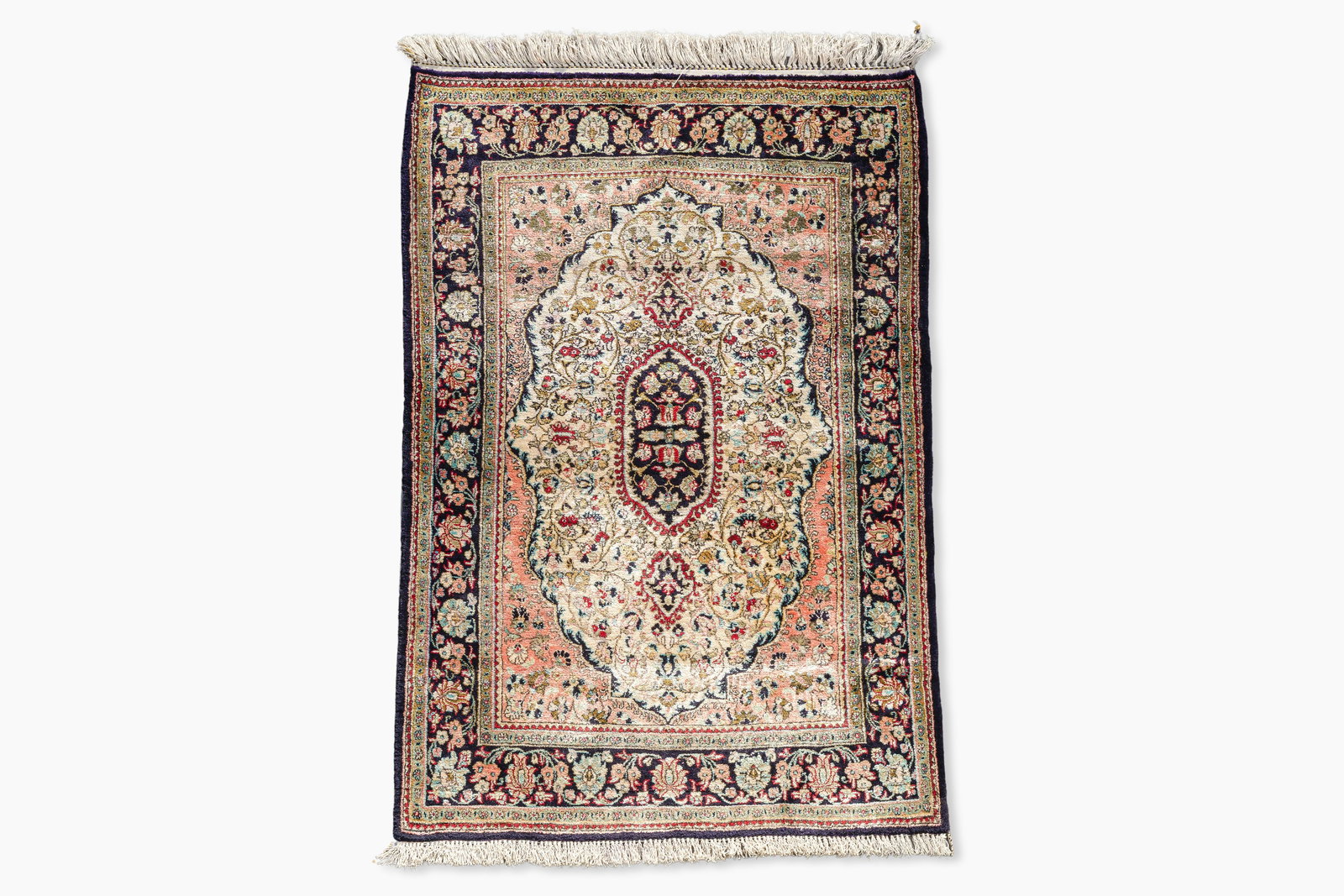 A Persian Qom (Qum/Ghom) silk rug with floral design, 20th C. (1 of 4)