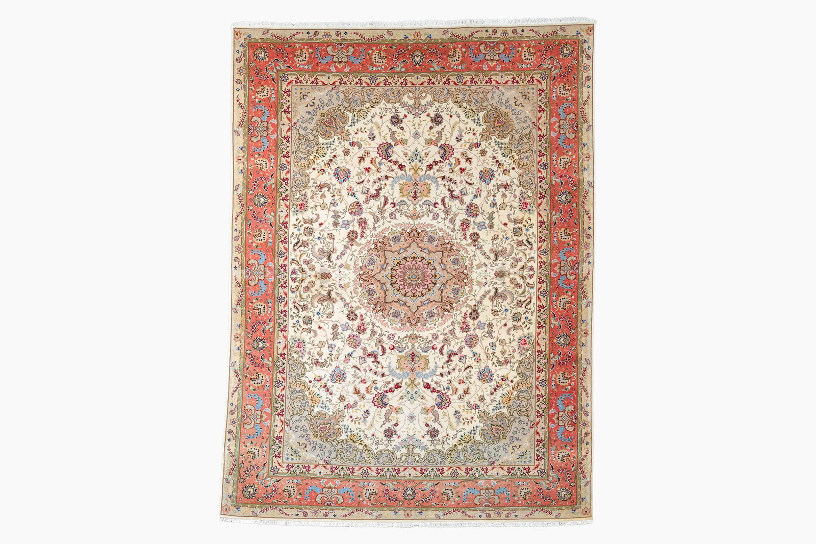 A Persian Tabriz rug with floral design, wool, cotton and silk, 20th C. (1 of 6)