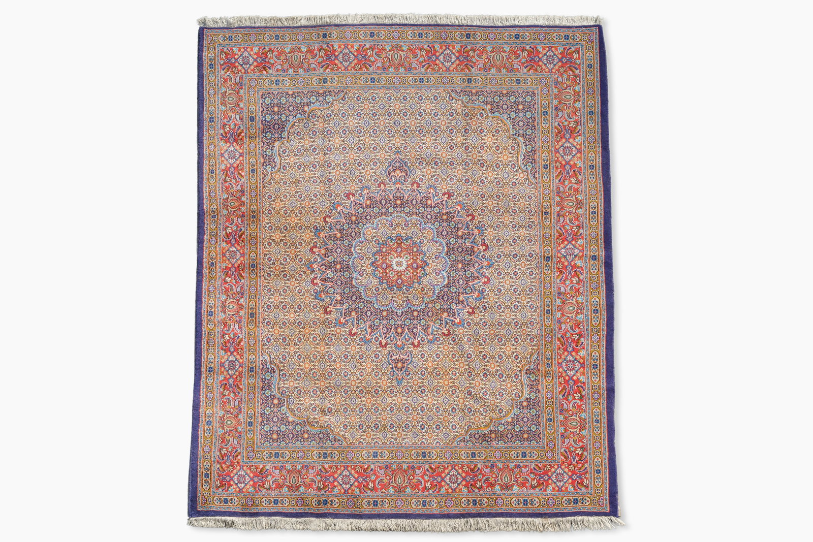 A Persian Moud rug with floral design, wool on cotton, 20th C. (1 of 6)