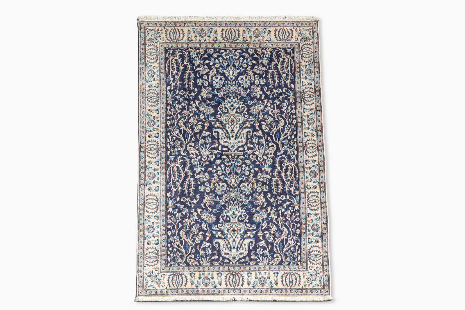 A Persian Nain rug with floral design, wool and silk on cotton, 20th C.: A Persian Nain rug with floral design, wool and silk on cotton, 20th C. 254,5 x 159,5 cm