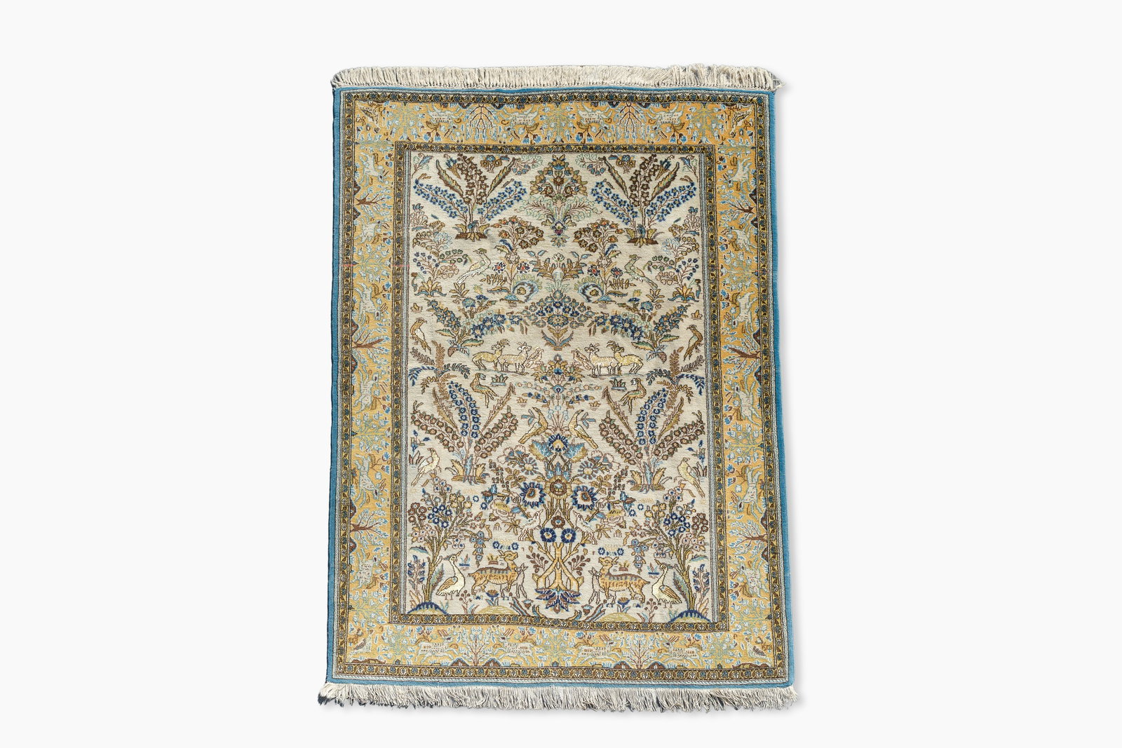 A Persian Qom (Qum/Ghom) rug with floral design, silk on cotton, 20th C. (1 of 6)