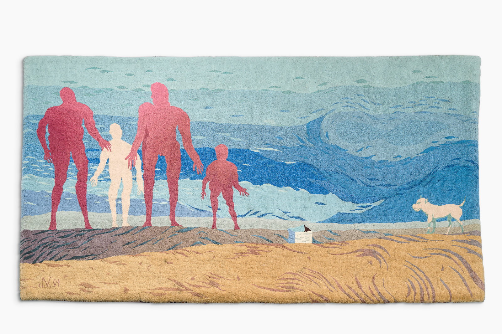 Jose Vermeersch (1922-1997): An exceptional wall tapestry with figures and a dog on the beach, (1 of 8)