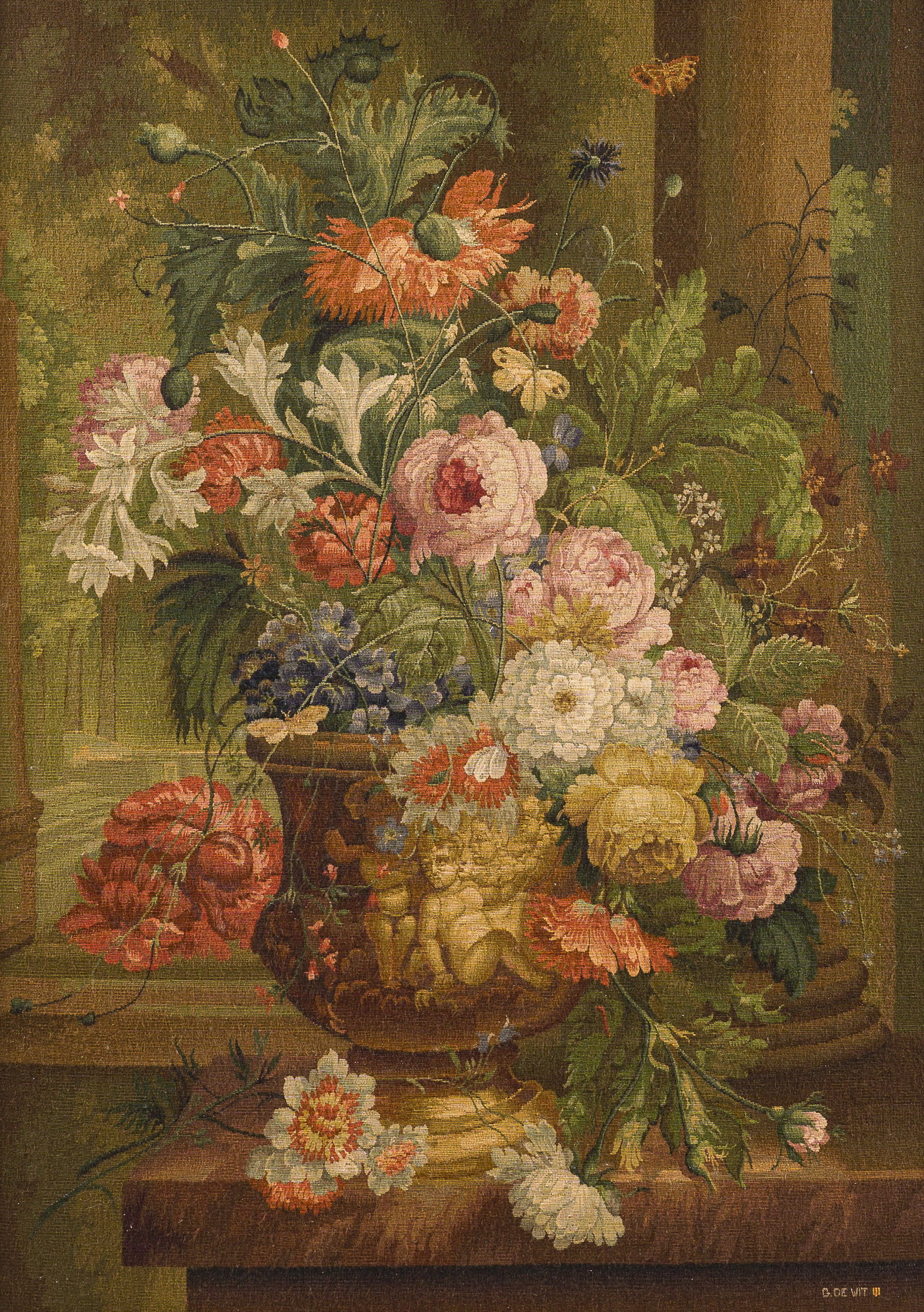 A Flemish wall tapestry with a still life of flowers in the manner of Jean-Baptiste Bosschaert, (1 of 7)