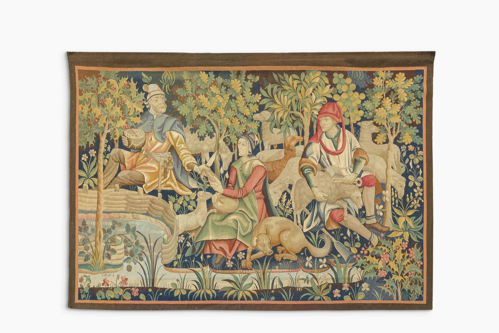 A Flemish wall tapestry with 'The shearing of the sheep', De Wit Royal Manufacturers, Mechelen, 20th (1 of 9)