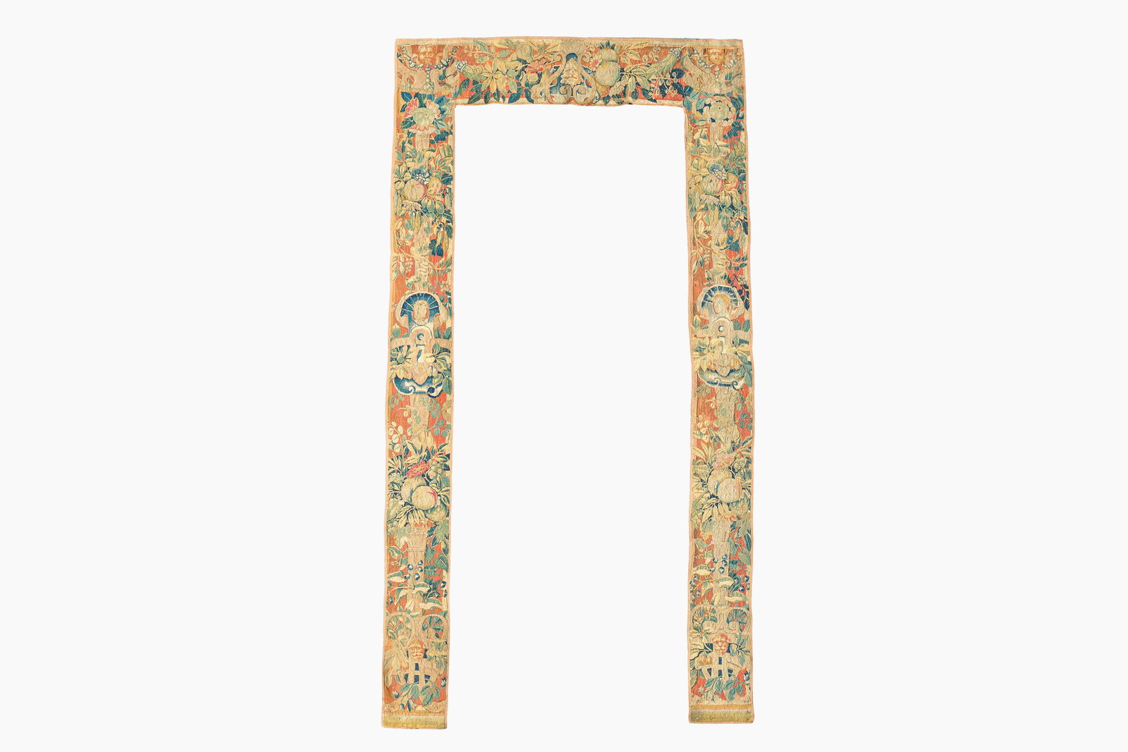 A fragment of a Flemish wall tapestry with flowers, fruits and mascarons, 17th C. (1 of 10)