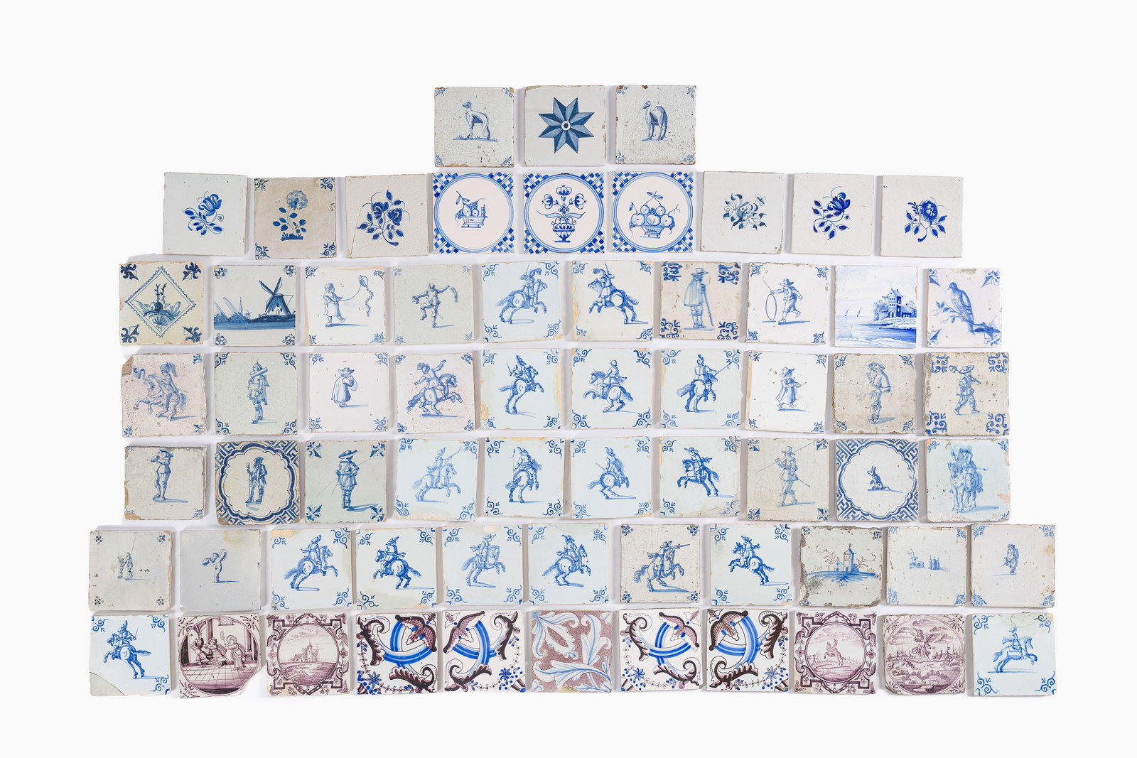 64 blue, white and manganese Delft tiles with various subjects, The Netherlands, 17th/18th C. (1 of 1)