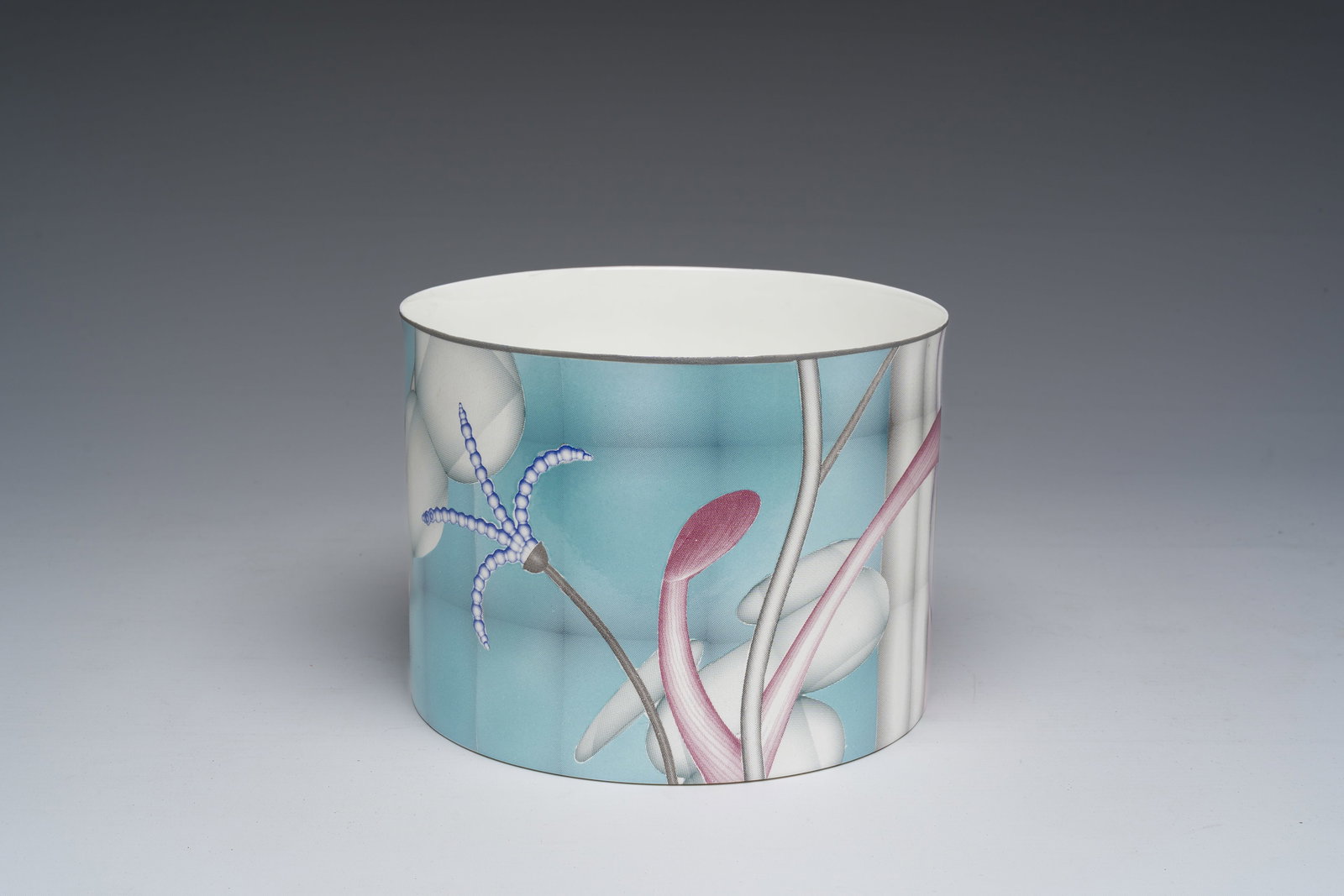 Claire Verkoyen (1959): A cylindrical eggshell porcelain 'Psychedelics I' vase with transfer design, (1 of 10)